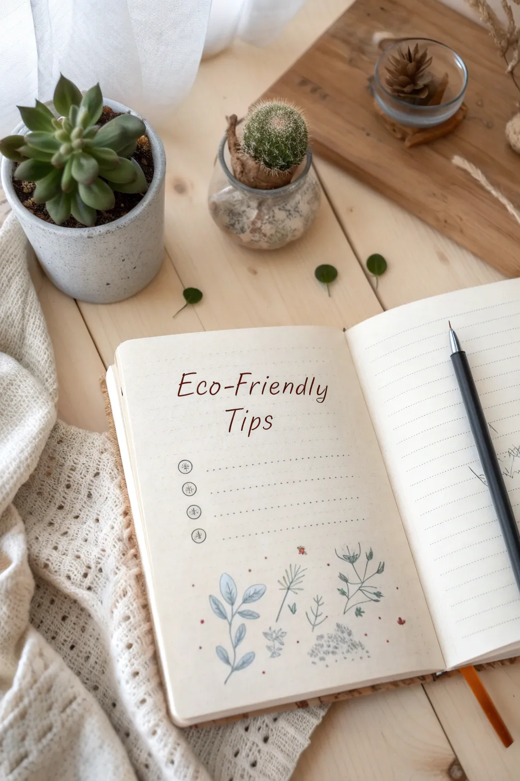Discover simple, eco-friendly habits to enhance your sustainable lifestyle, beautifully captured in this minimalist bullet journal.