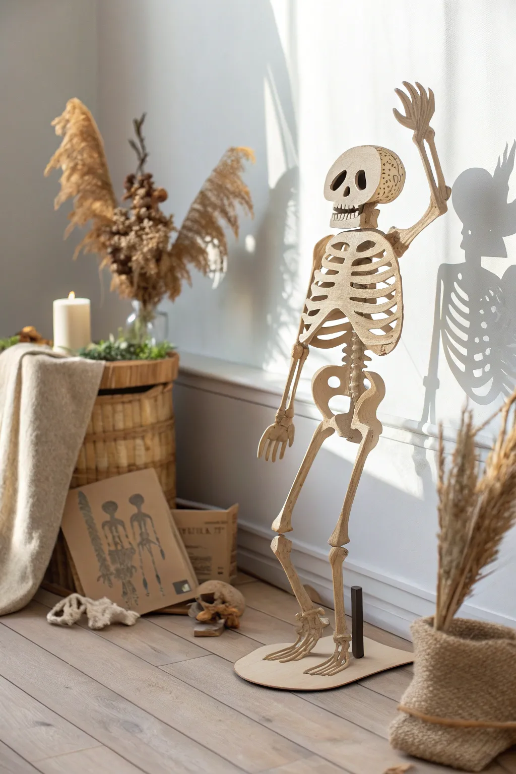 Crafted with care: A playful twist on Halloween decor with minimalist cardboard skeletons.