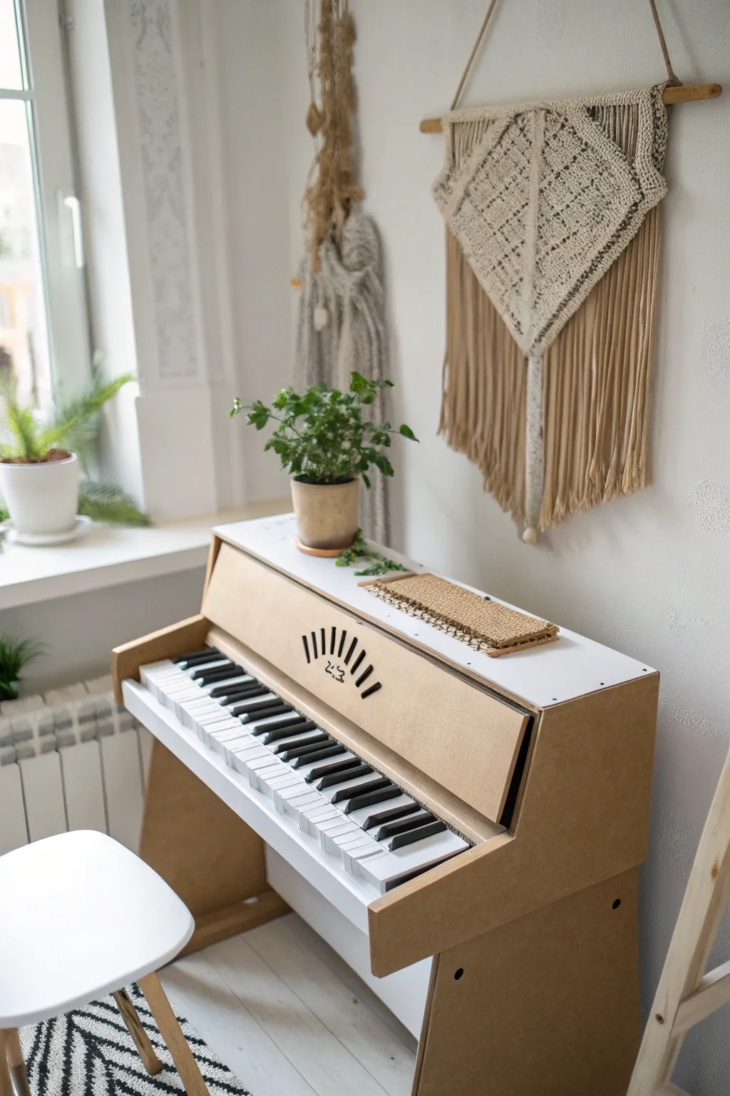 Discover the charm of music with this handmade cardboard piano, where simplicity meets creativity.