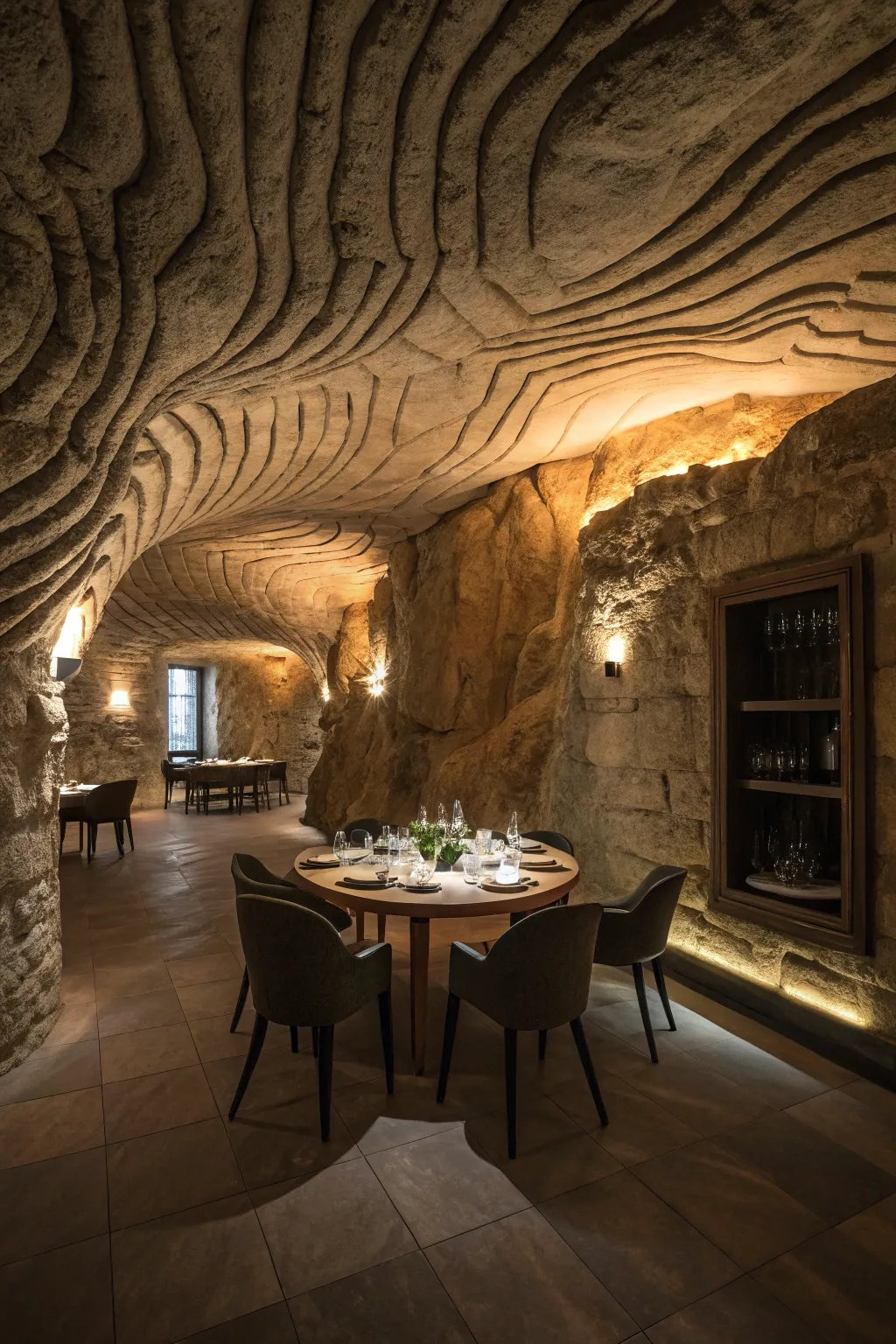 Cave-like ceilings add whimsy and surprise.