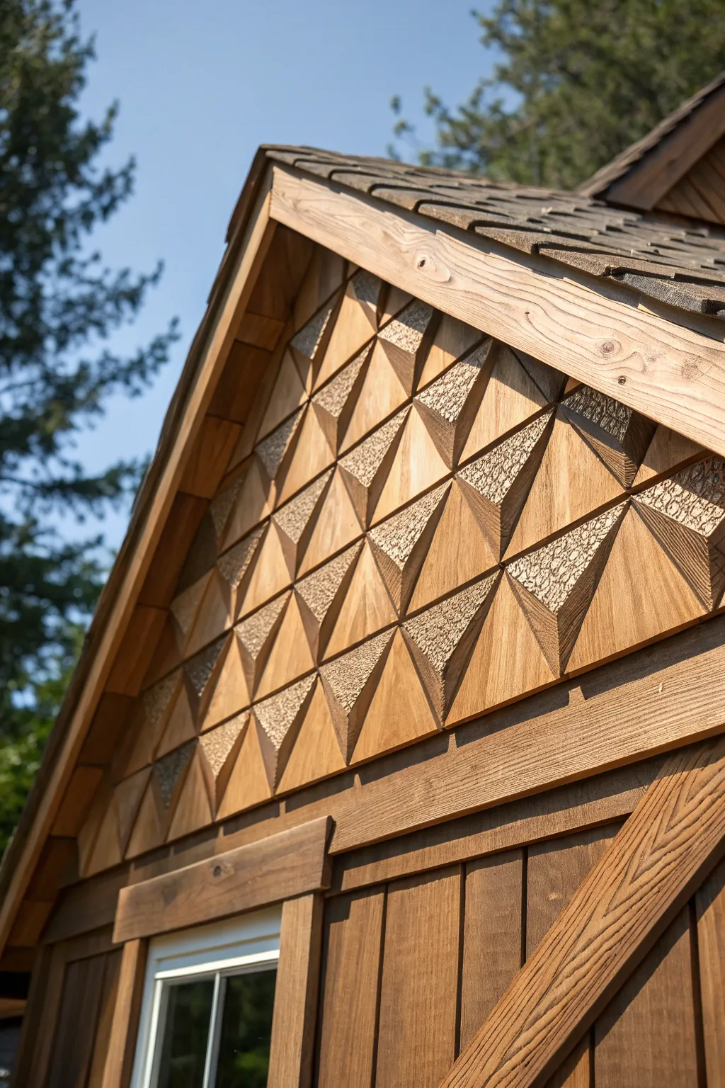 Elevate your architecture with geometric elegance in cedar-shake gables.