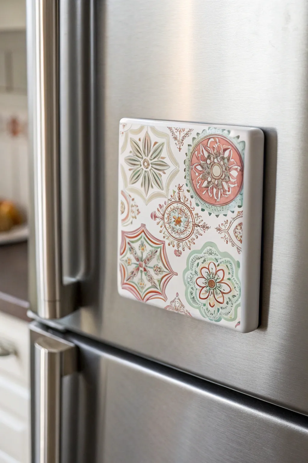 Add a touch of personalized elegance to your kitchen with handcrafted ceramic tile magnets.