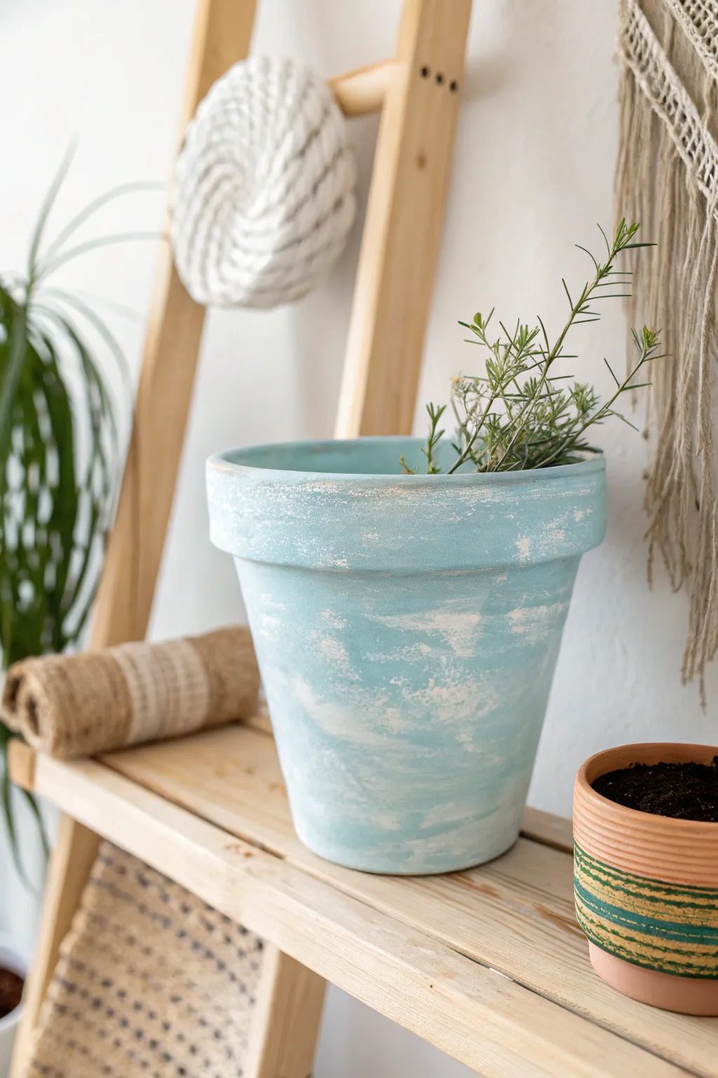 Transform your garden pots with soft, chalky hues for a serene and stylish balcony retreat.