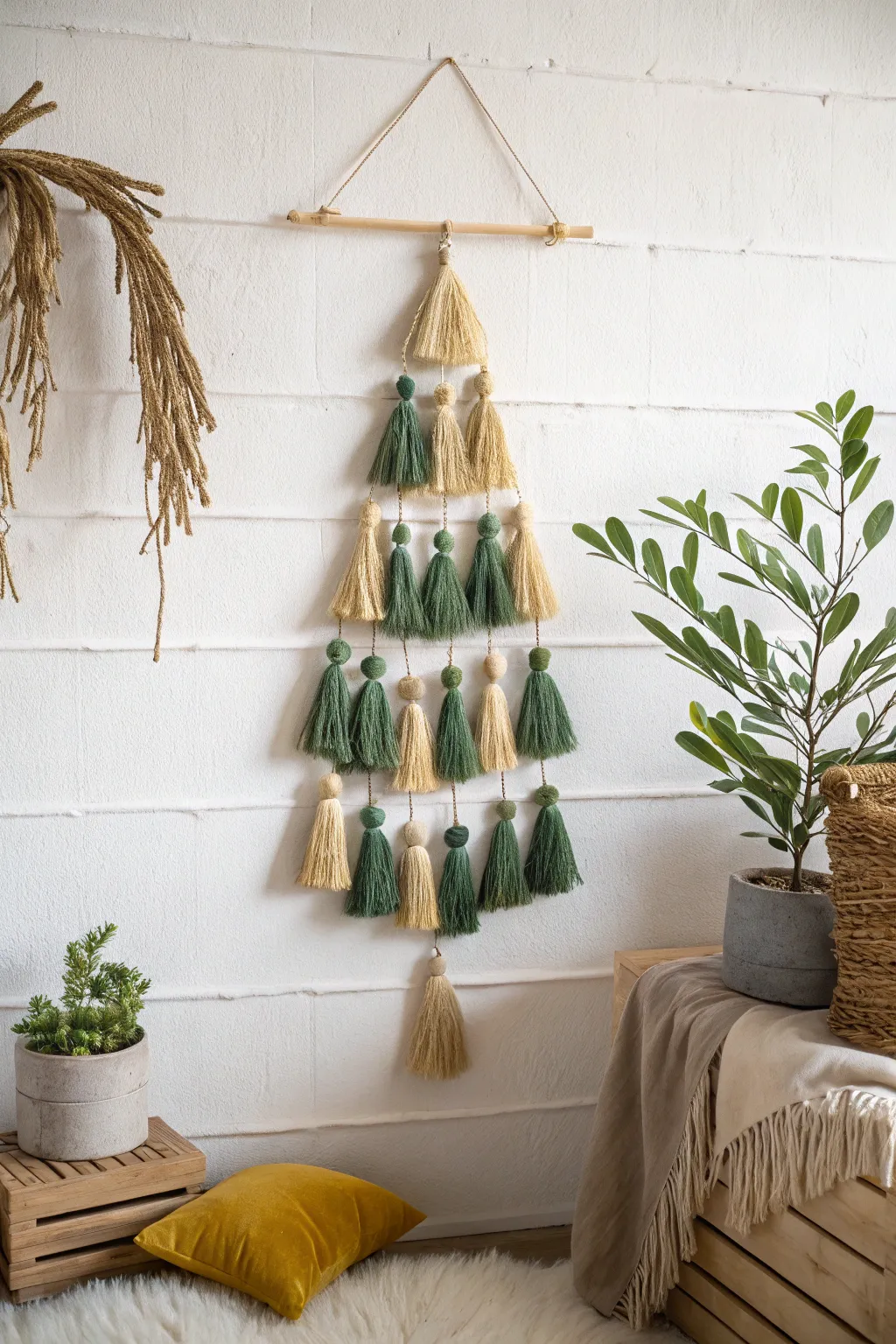 Elevate your holiday decor with this stunning Tassel Tree Wall Hanging, where simplicity meets elegance.