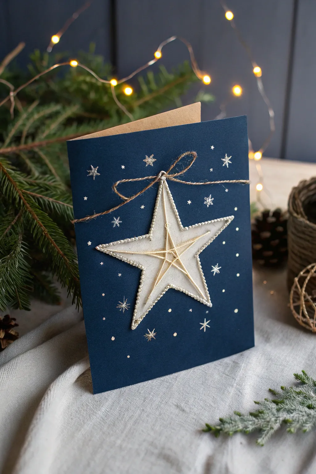 Capture the magic of a starry night with this enchanting minimalist Christmas card.