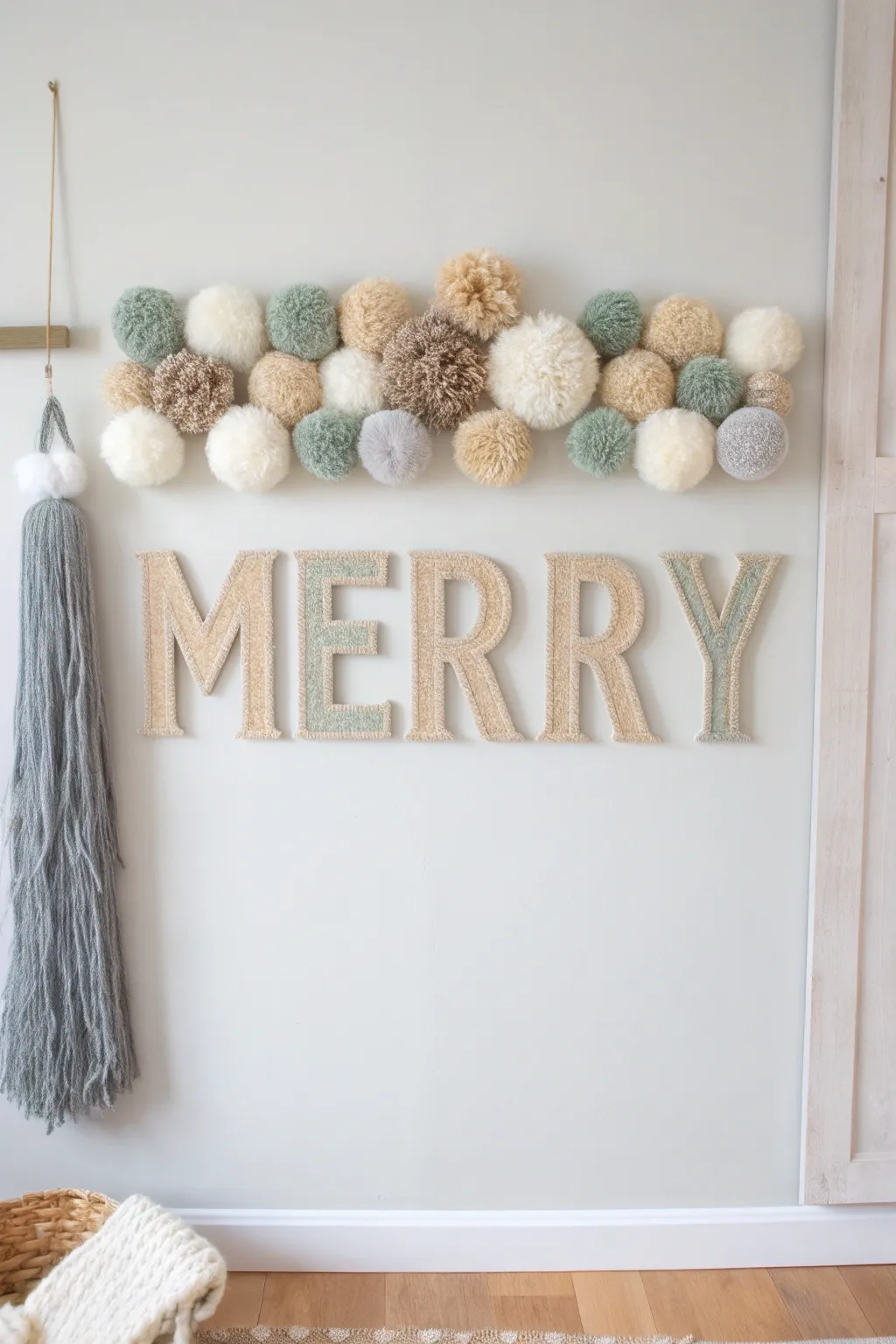 Elevate your holiday decor with this charming Pom Pom Letter Art, perfect for adding a touch of minimalist elegance to your home.