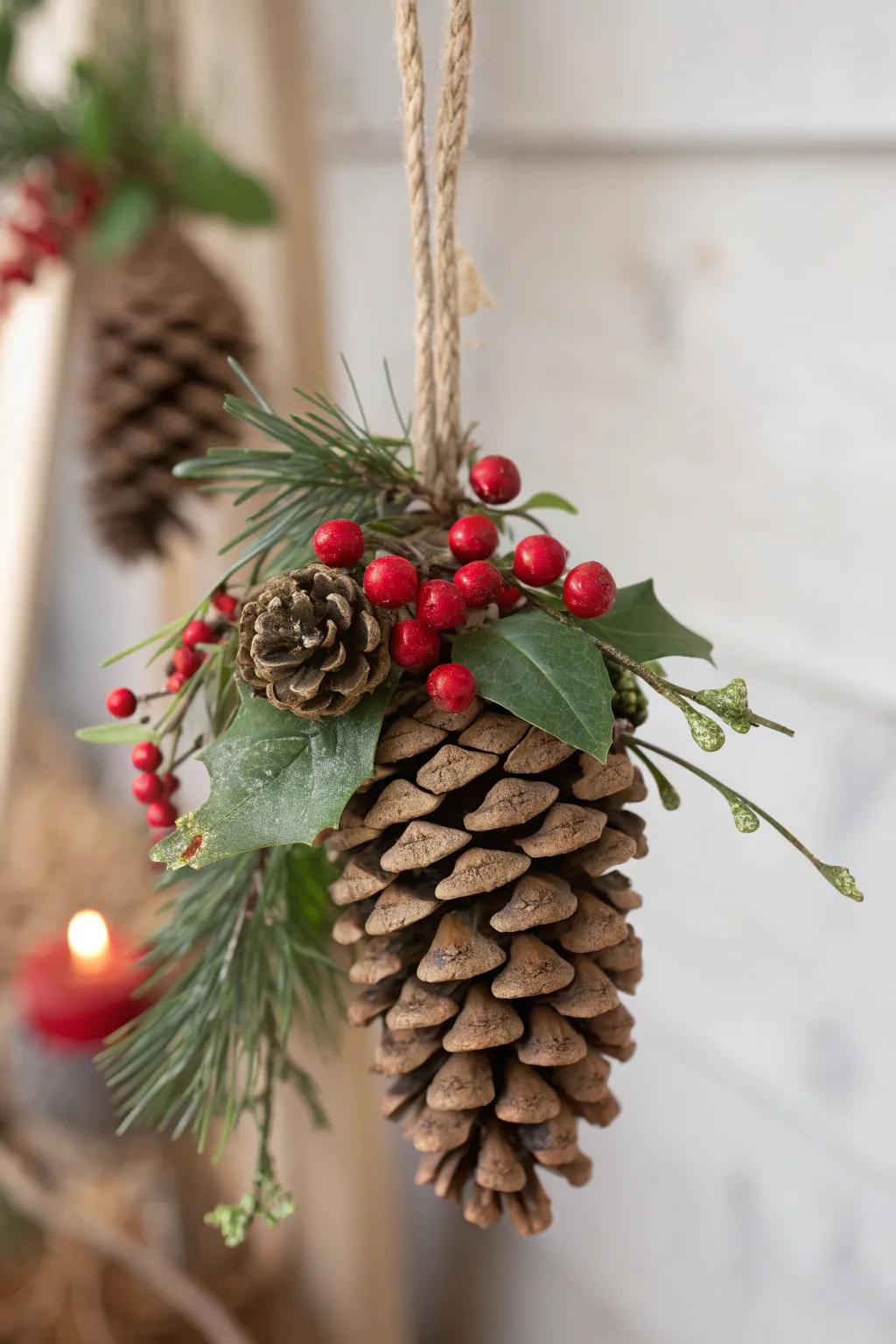Embrace the beauty of nature this holiday season with handcrafted pinecone ornaments. #NaturalDecor #ScandinavianChristmas