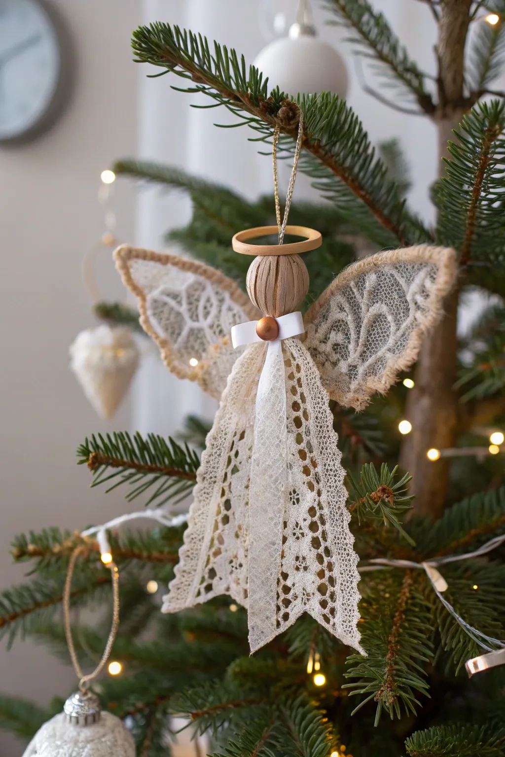 Add rustic elegance to your holiday decor with DIY burlap ribbon angels—serenity wrapped in simplicity.
