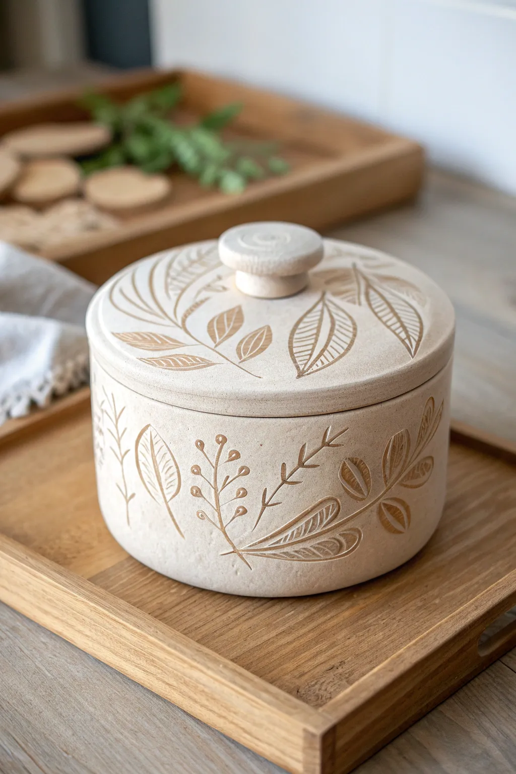 Discover the elegance of eco-friendly design with this handcrafted clay box, where simplicity meets natural beauty.