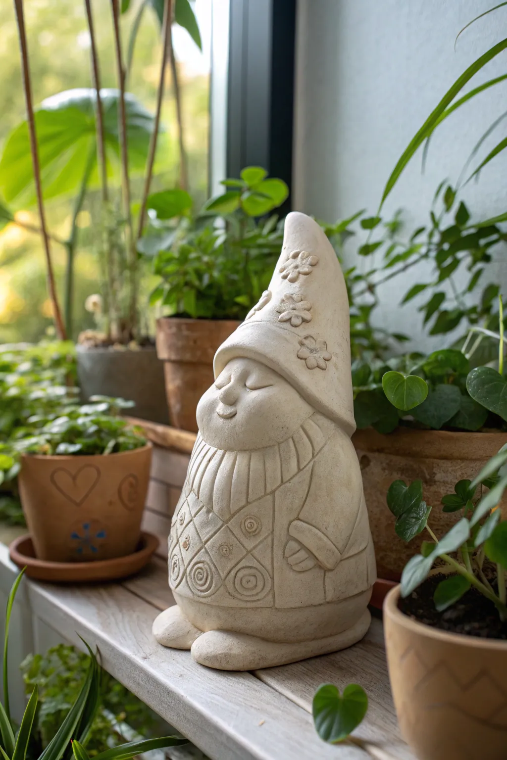 Embrace whimsy with this handcrafted clay gnome, your garden's charming guardian.