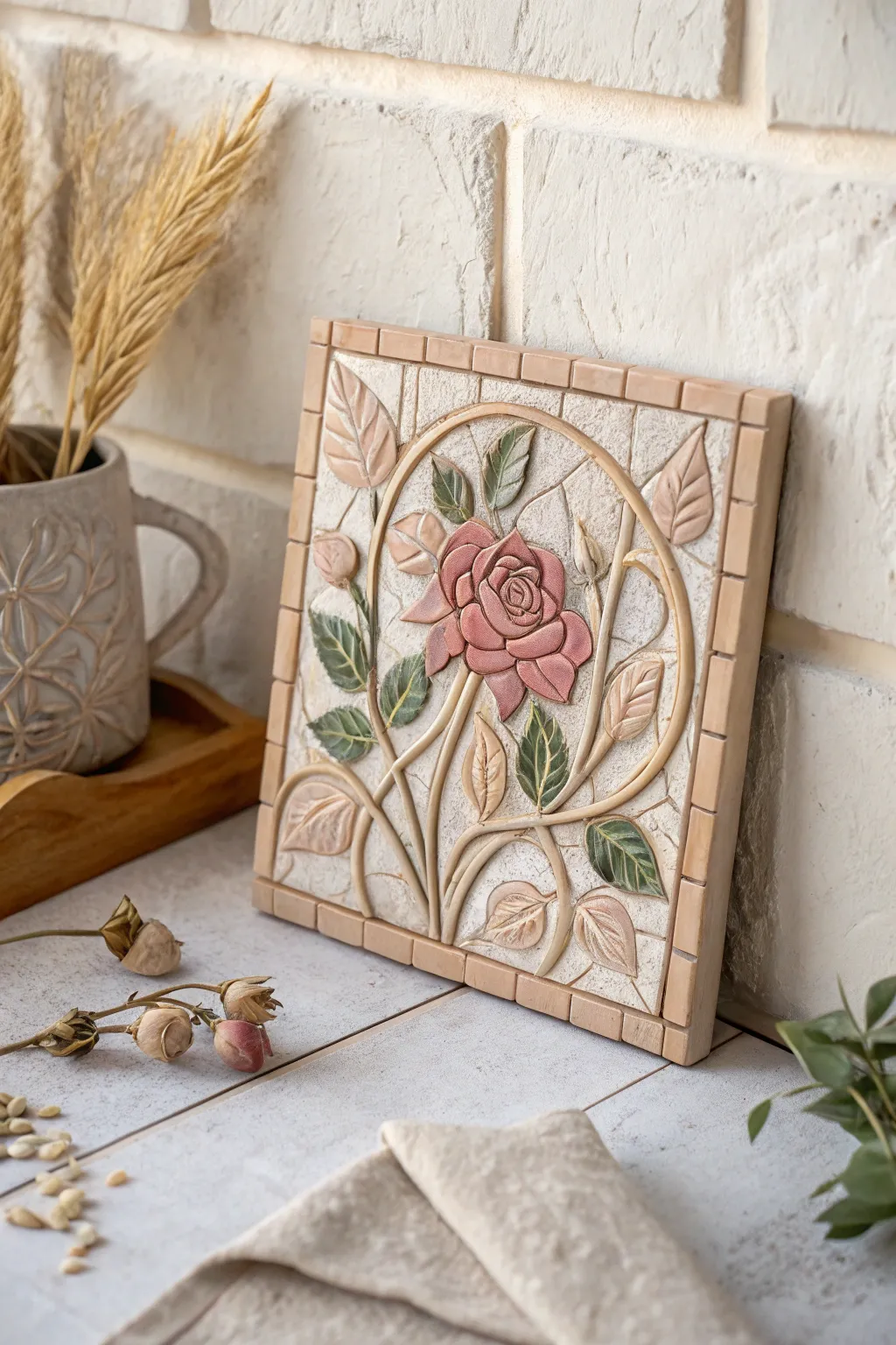 Elevate your space with the elegance of handcrafted floral mosaic tiles, where simplicity meets artistry.