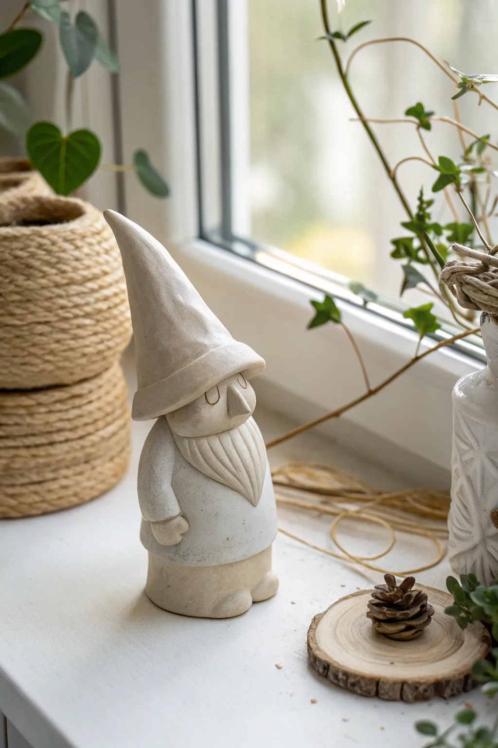 Unveil the charm of surprise with this minimalist clay gnome, a delightful blend of simplicity and whimsy.