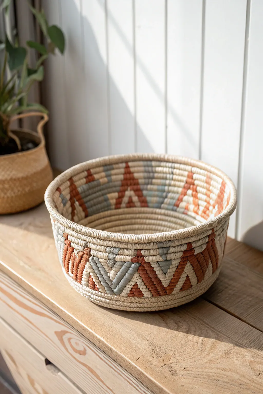 Elevate your space with the modern charm of geometric designs in handcrafted coil baskets. 🌿✨