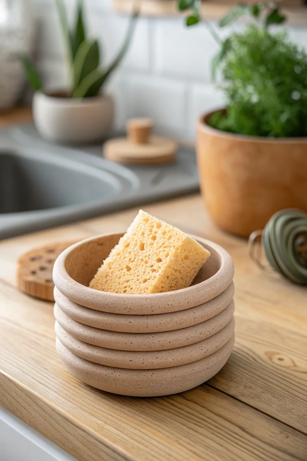 Elevate your kitchen with a handmade touch: Discover the beauty of an eco-friendly coil pinch pot sponge holder.