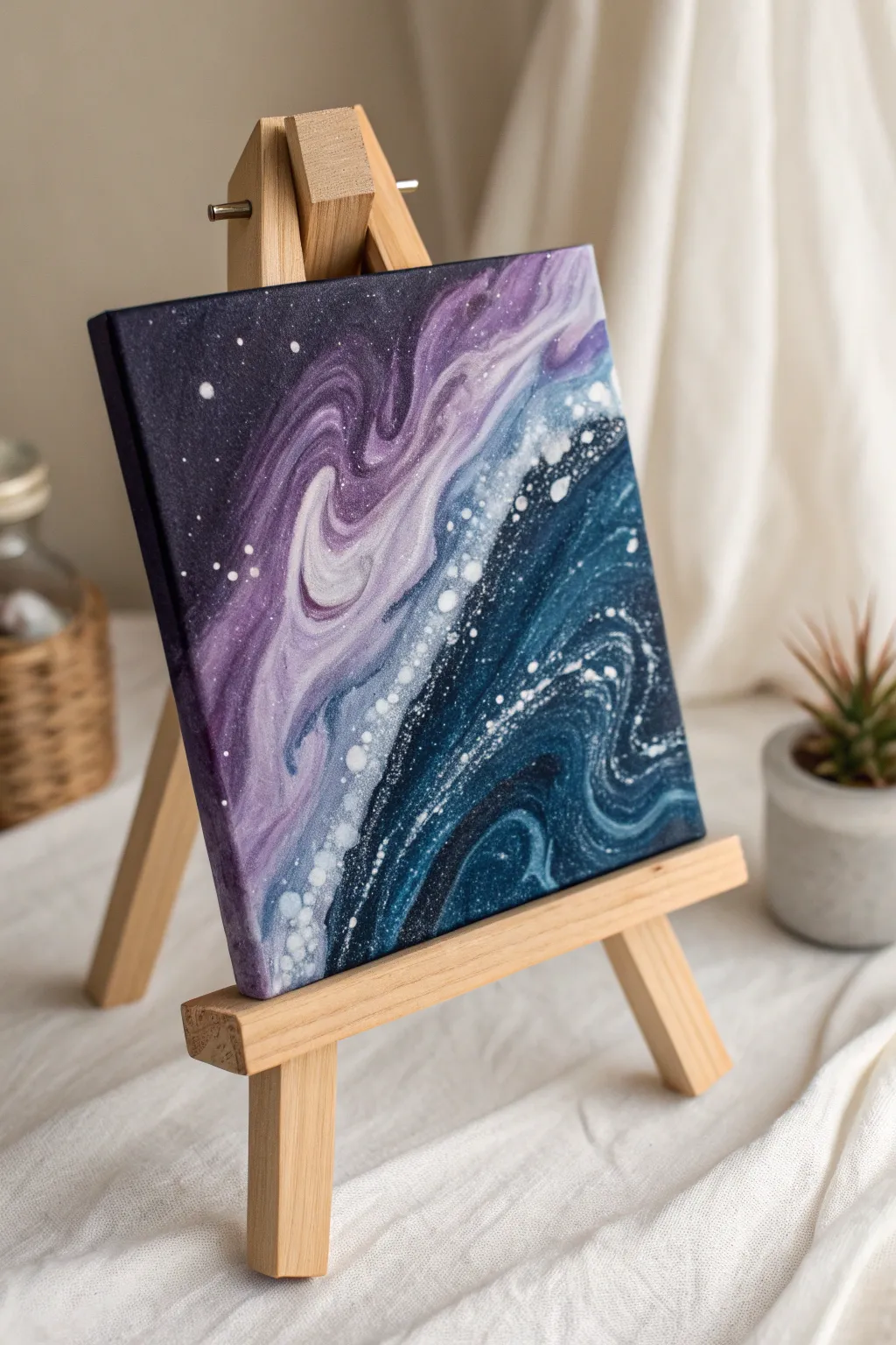 Dive into the cosmos with this celestial pour painting - where artistry meets the night sky in perfect harmony.