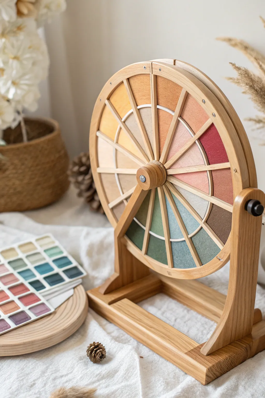 Discover the serenity of color play with this handcrafted minimalist color wheel.