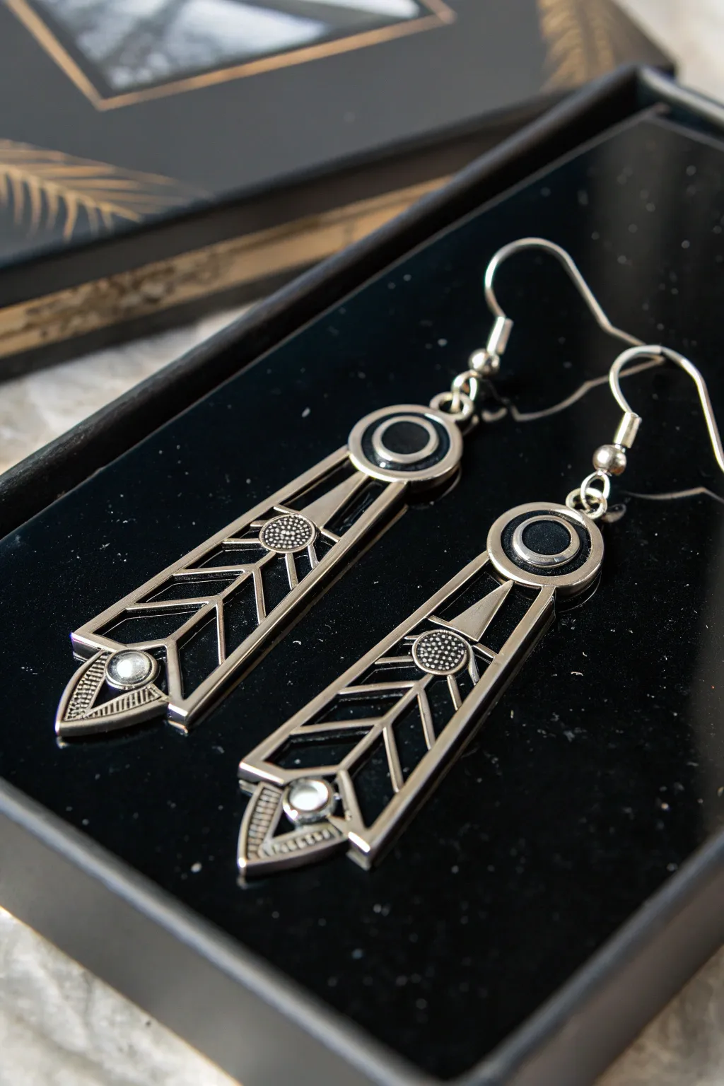 Futuristic metallic earrings that add an edgy modern vibe.