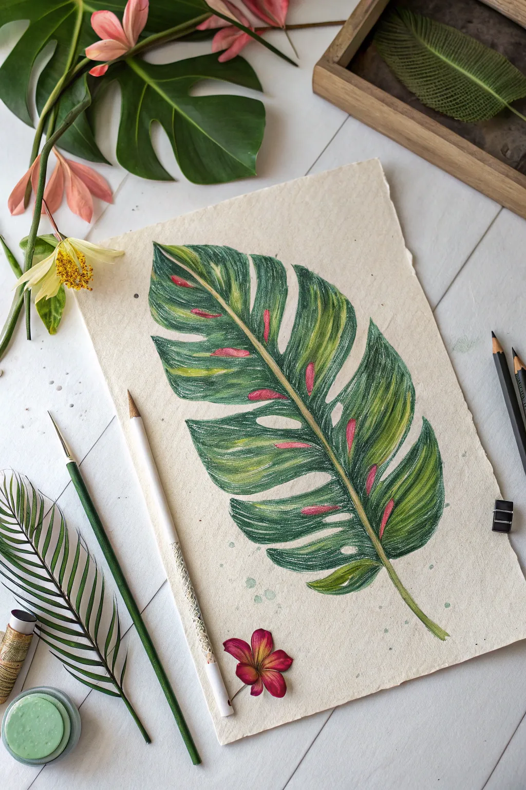 Bring a touch of the tropics into your space with a handcrafted oil pastel masterpiece.