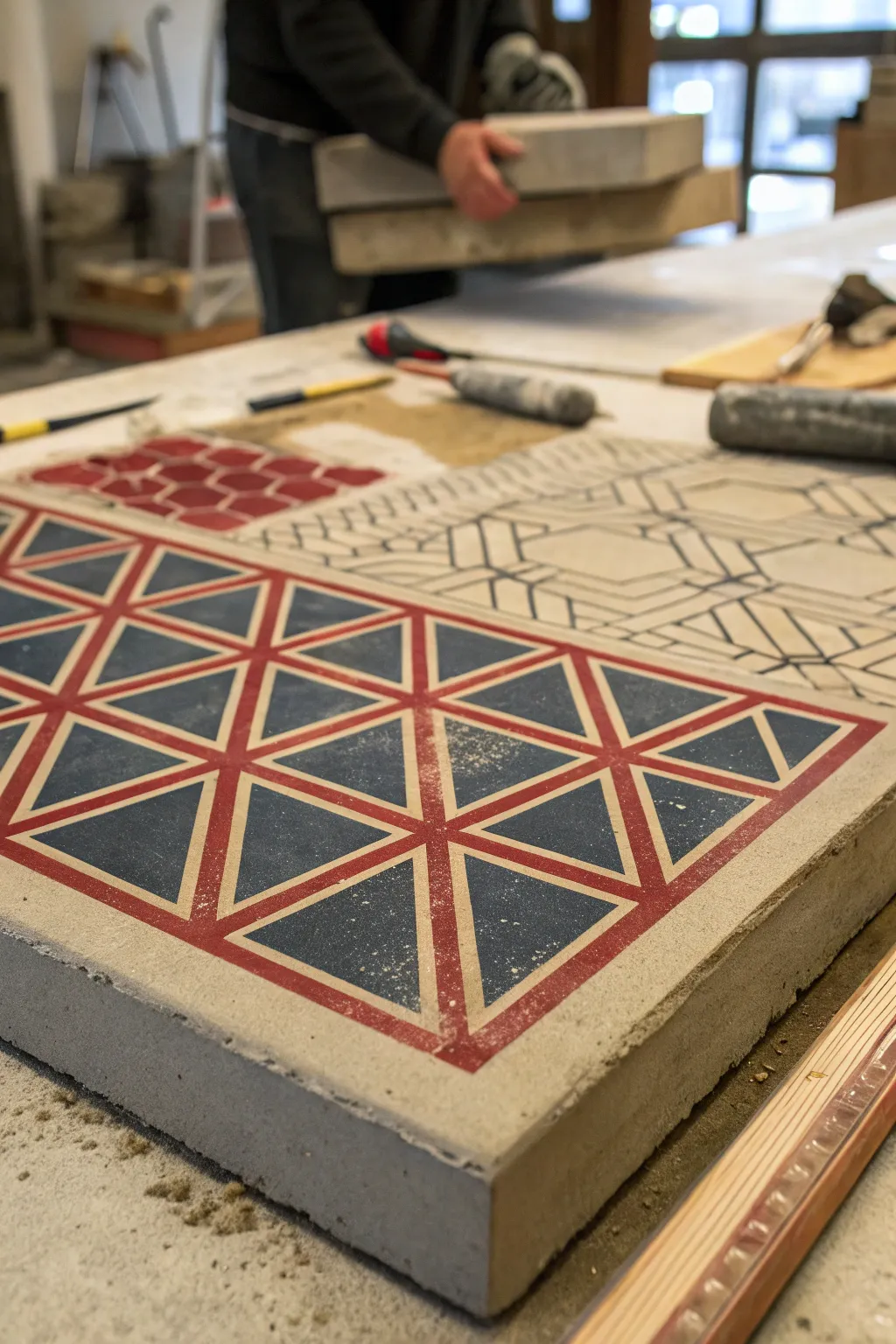 Transform your concrete with artful precision: Patterned stencils bring craftsmanship to life.