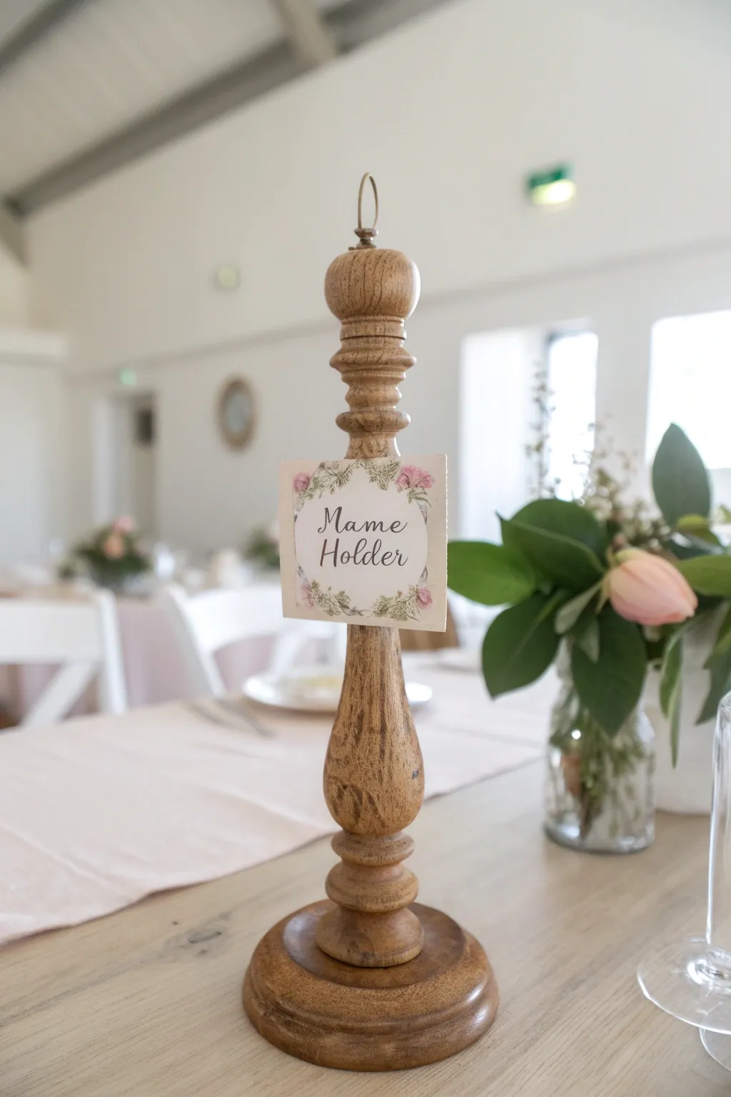 Elevate your gatherings with handcrafted spindle name holders, where simplicity meets natural beauty.