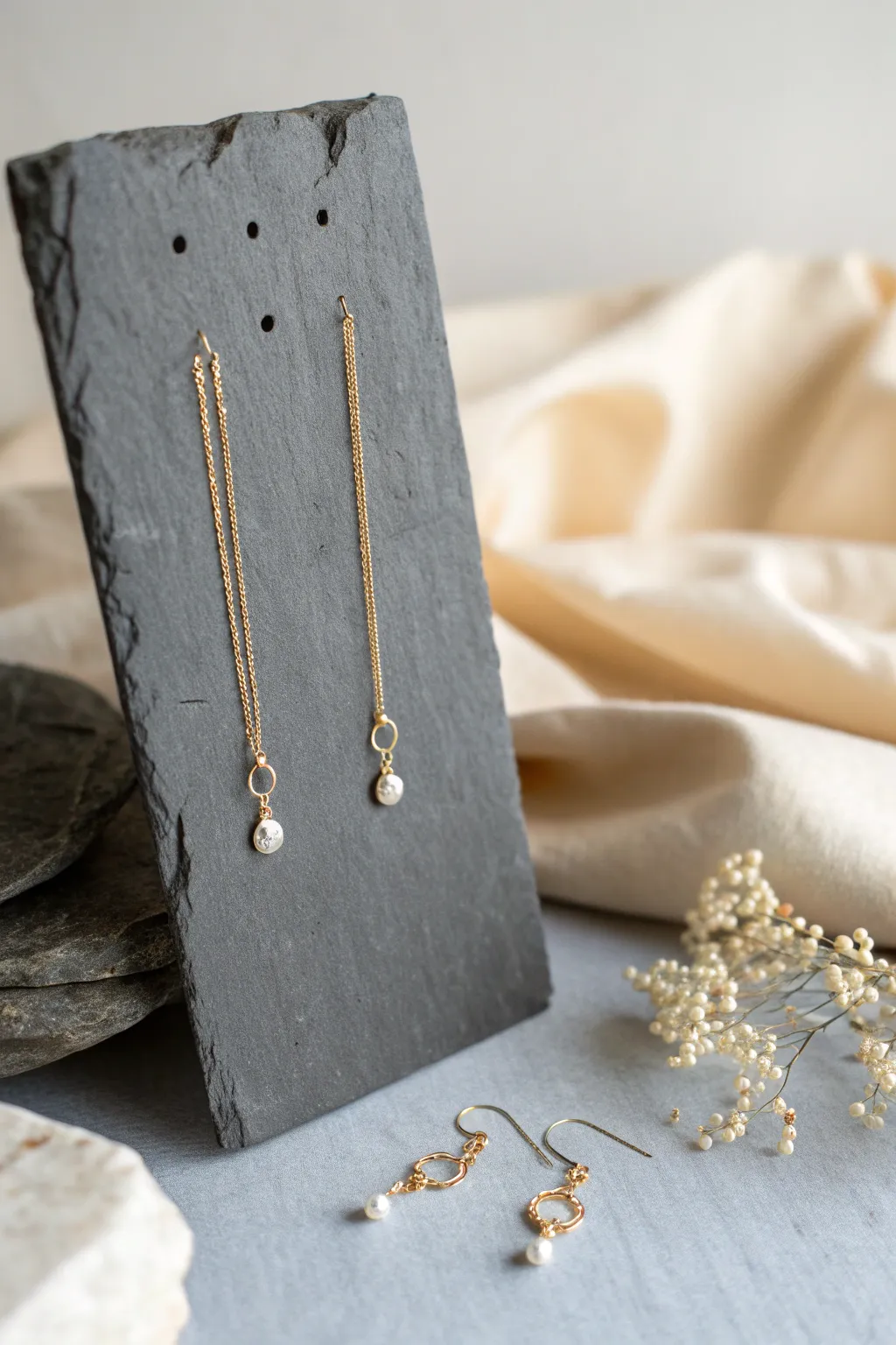 Transform slate into a chic jewelry holder, blending minimalism with a touch of boho elegance.
