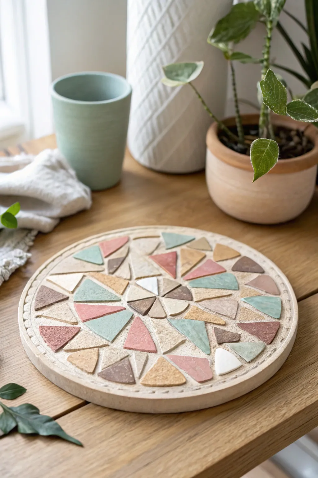 Elevate your space with the artistic charm of mosaic clay trivets – where simplicity meets creativity.