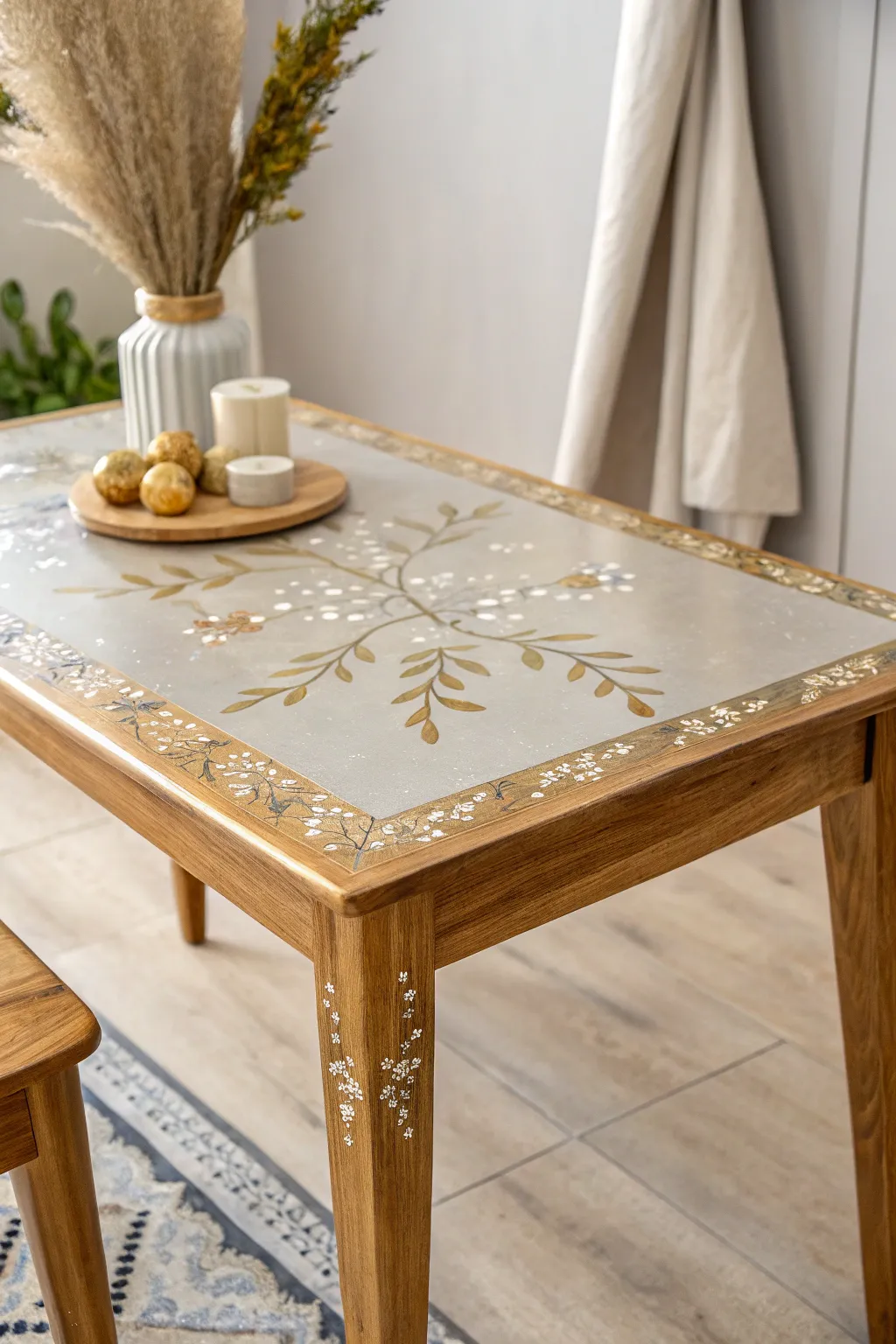 Add a touch of glamour with metallic accents on your DIY tabletop.