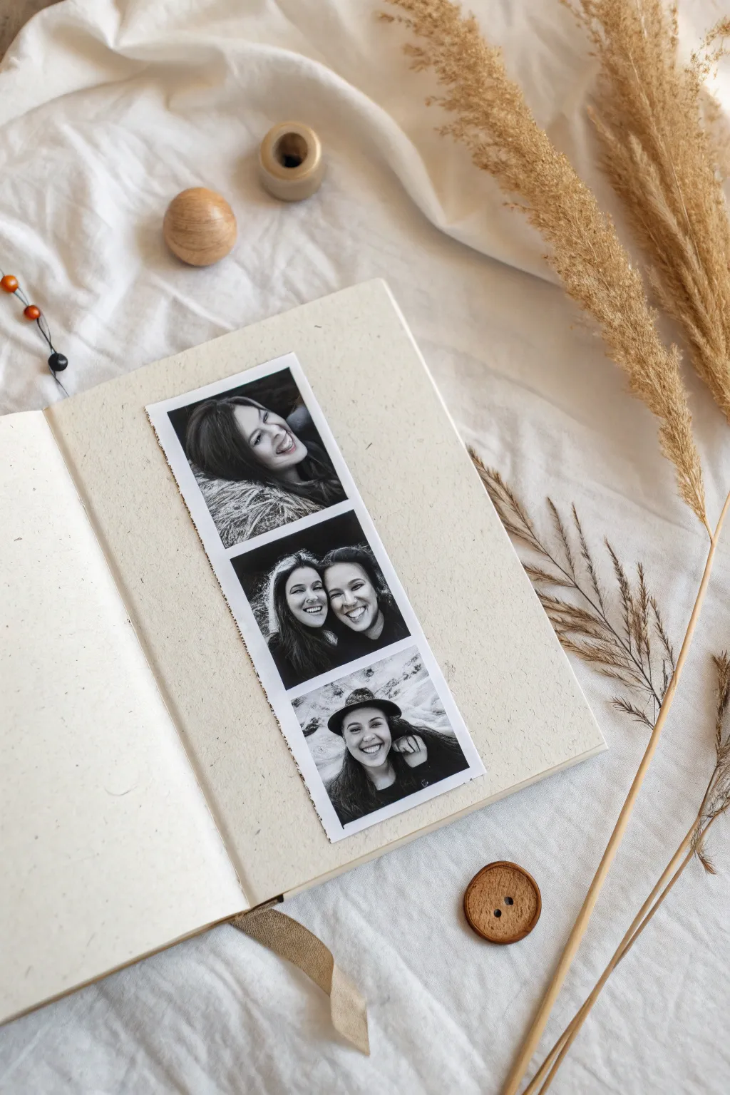 Capture joy and memories with playful photo booth strips in your scrapbook.
