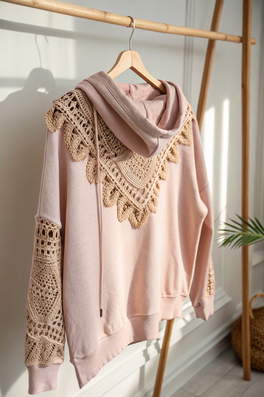 Revamp your style with this chic upcycled hoodie featuring a stunning crochet overlay. Perfect for adding a touch of handcrafted elegance to your wardrobe!