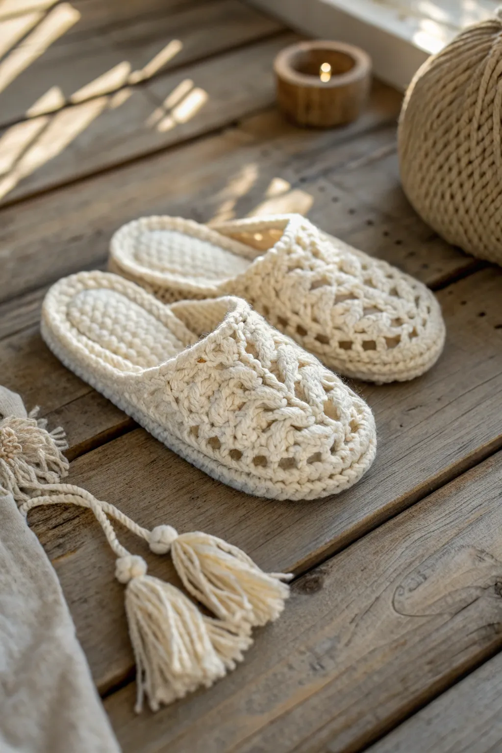 Step into cozy elegance with these handcrafted crochet slippers, perfect for warm toes and warm hearts.