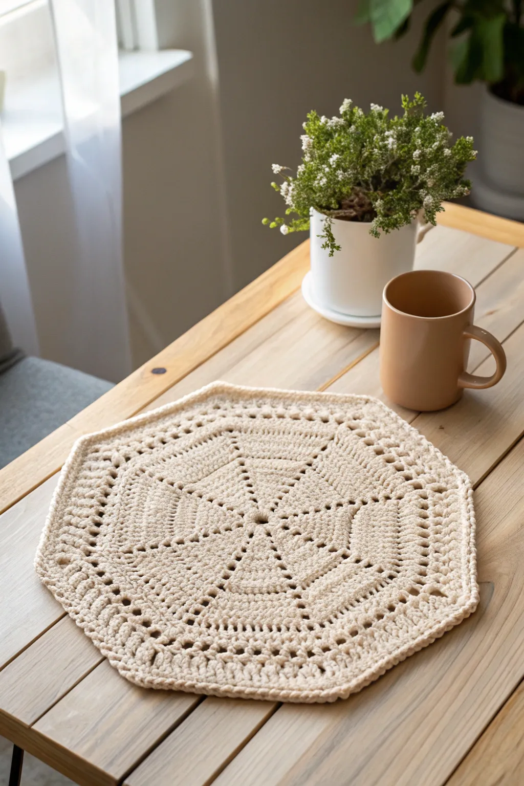 Add a touch of handcrafted elegance to your table with this beautiful crochet mat.