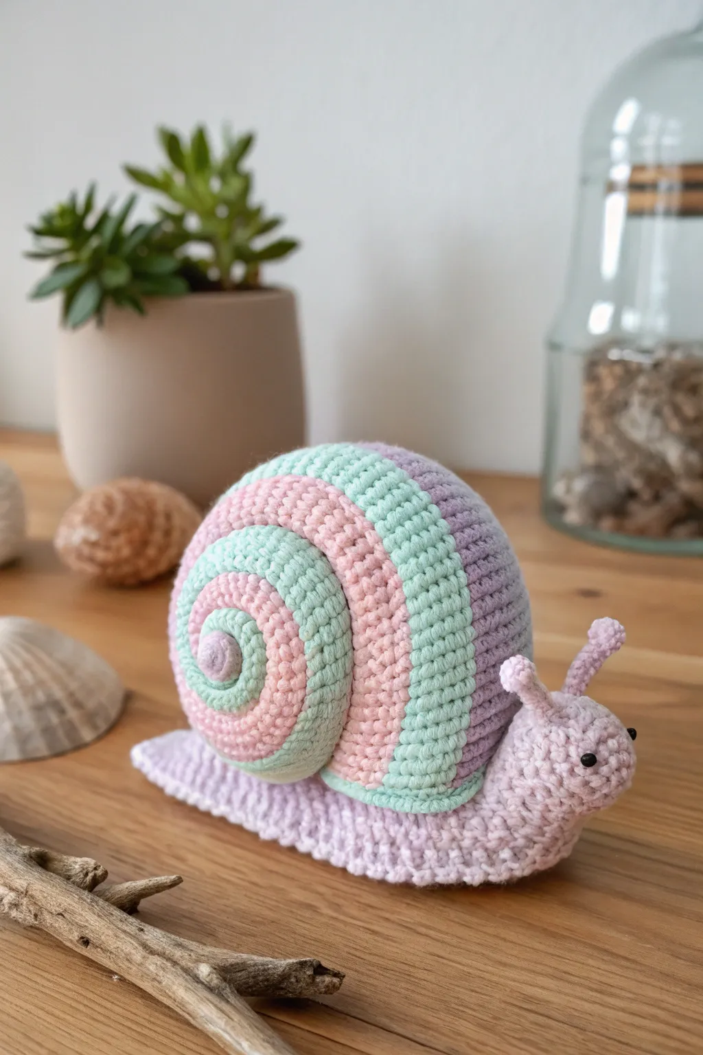 Add a splash of color to your decor with this charming crochet snail, a perfect blend of Scandinavian minimalism and Boho flair!