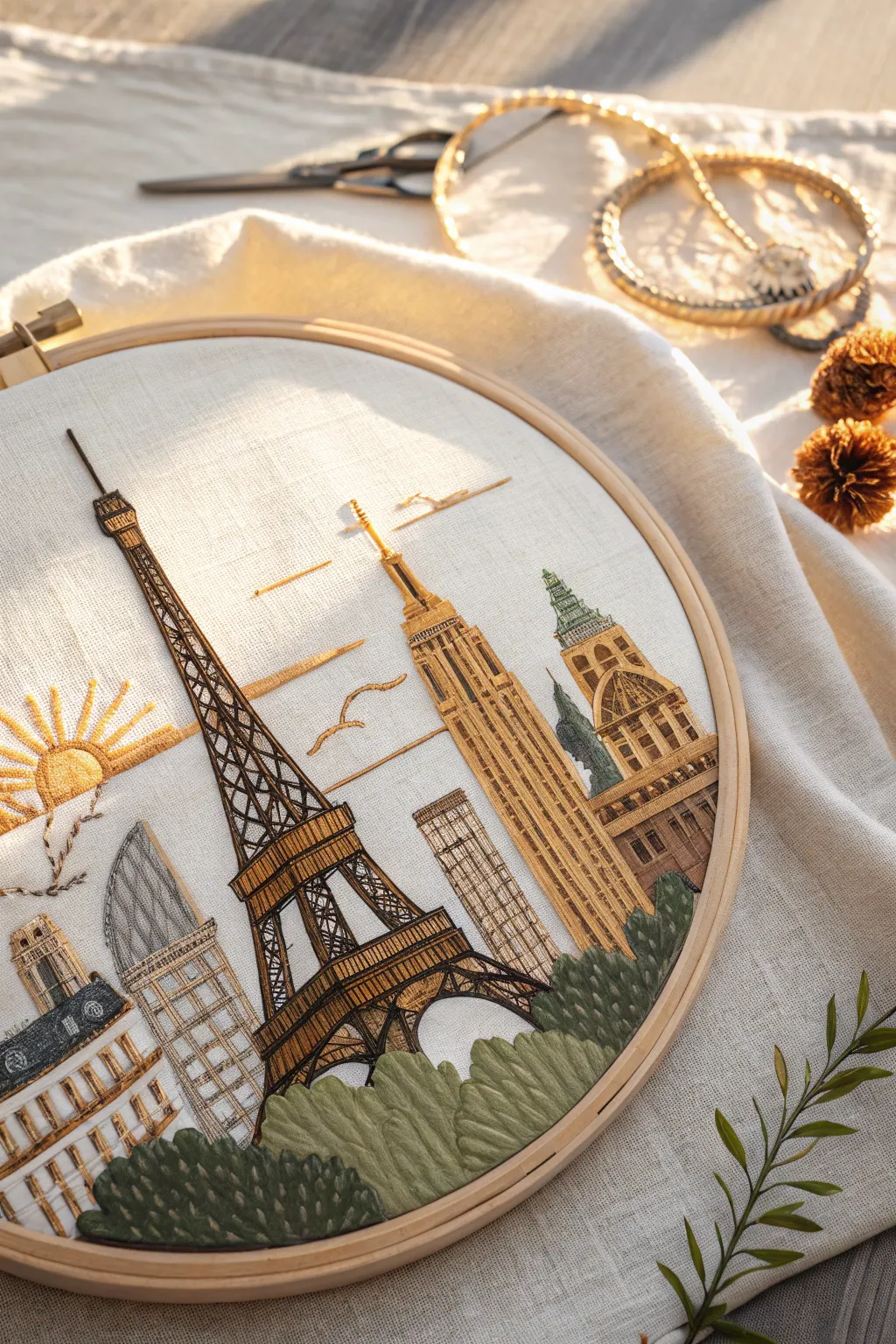 Capture wanderlust with this sunlit cityscape cross stitch masterpiece, where simplicity meets elegance.