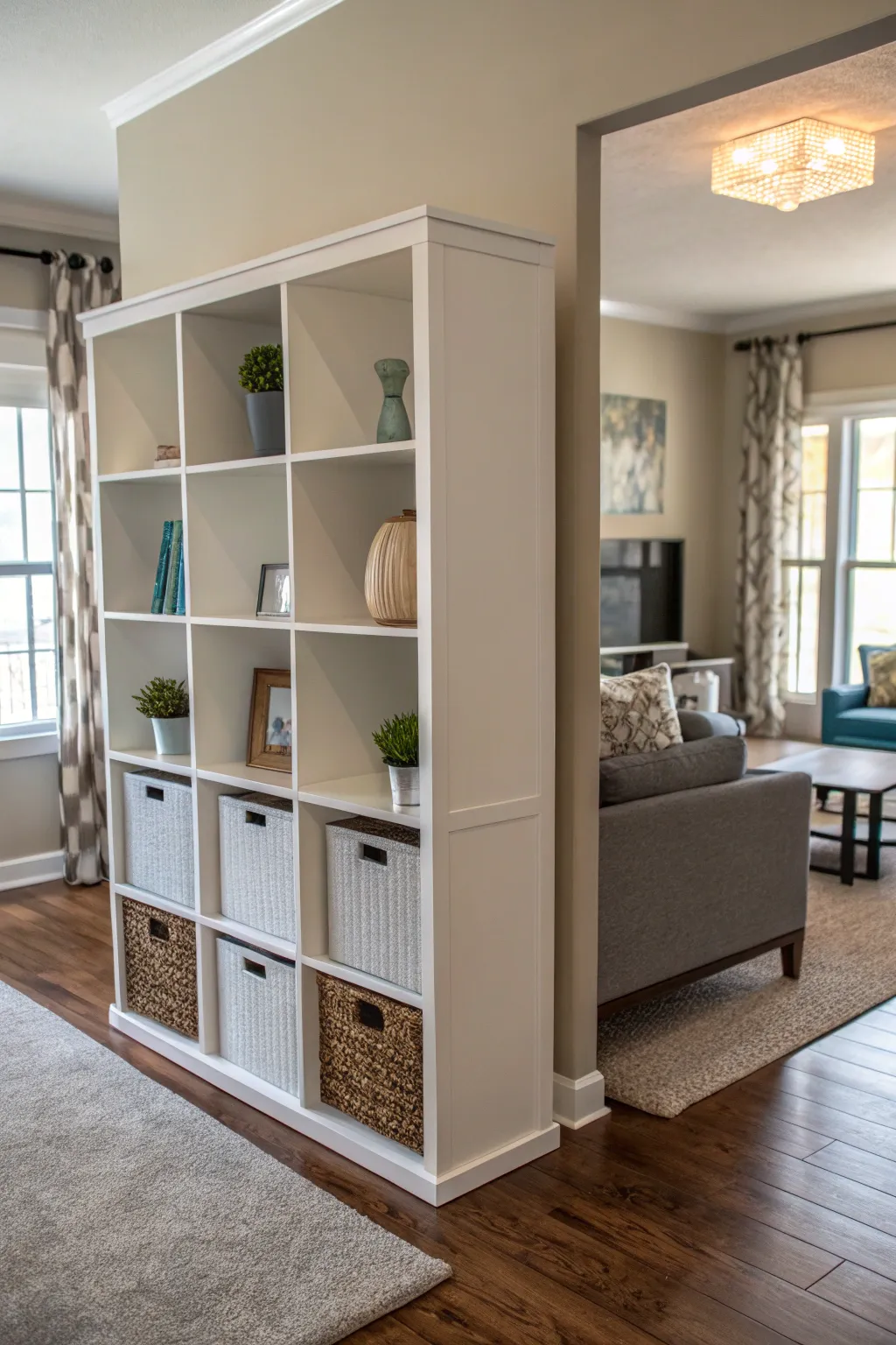 Cube storage units make stylish and functional room dividers.