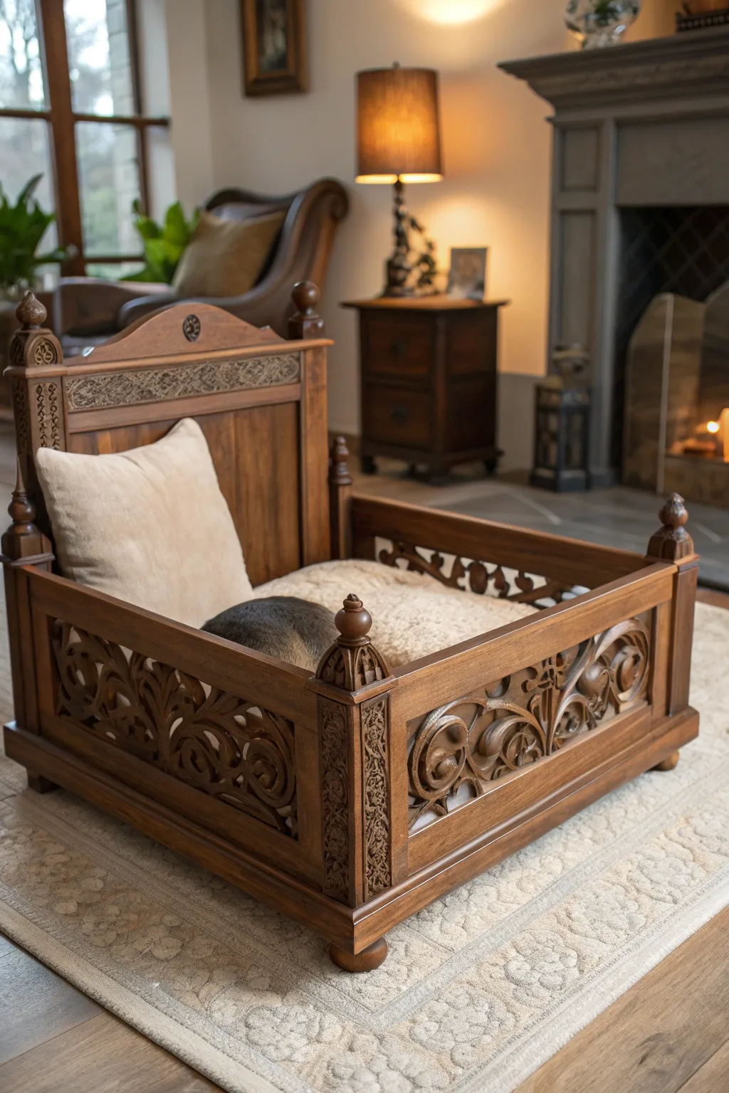 Elevate your pet's comfort with a handcrafted wooden pet bed that blends seamlessly into your living space.