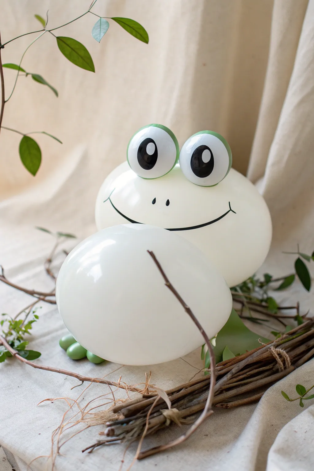 Charming and playful: A minimalist balloon frog that leaps into your heart with its handcrafted elegance.