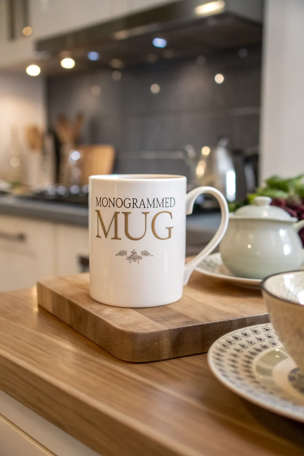 Monogram mugs bring a touch of elegance to personal drinkware.