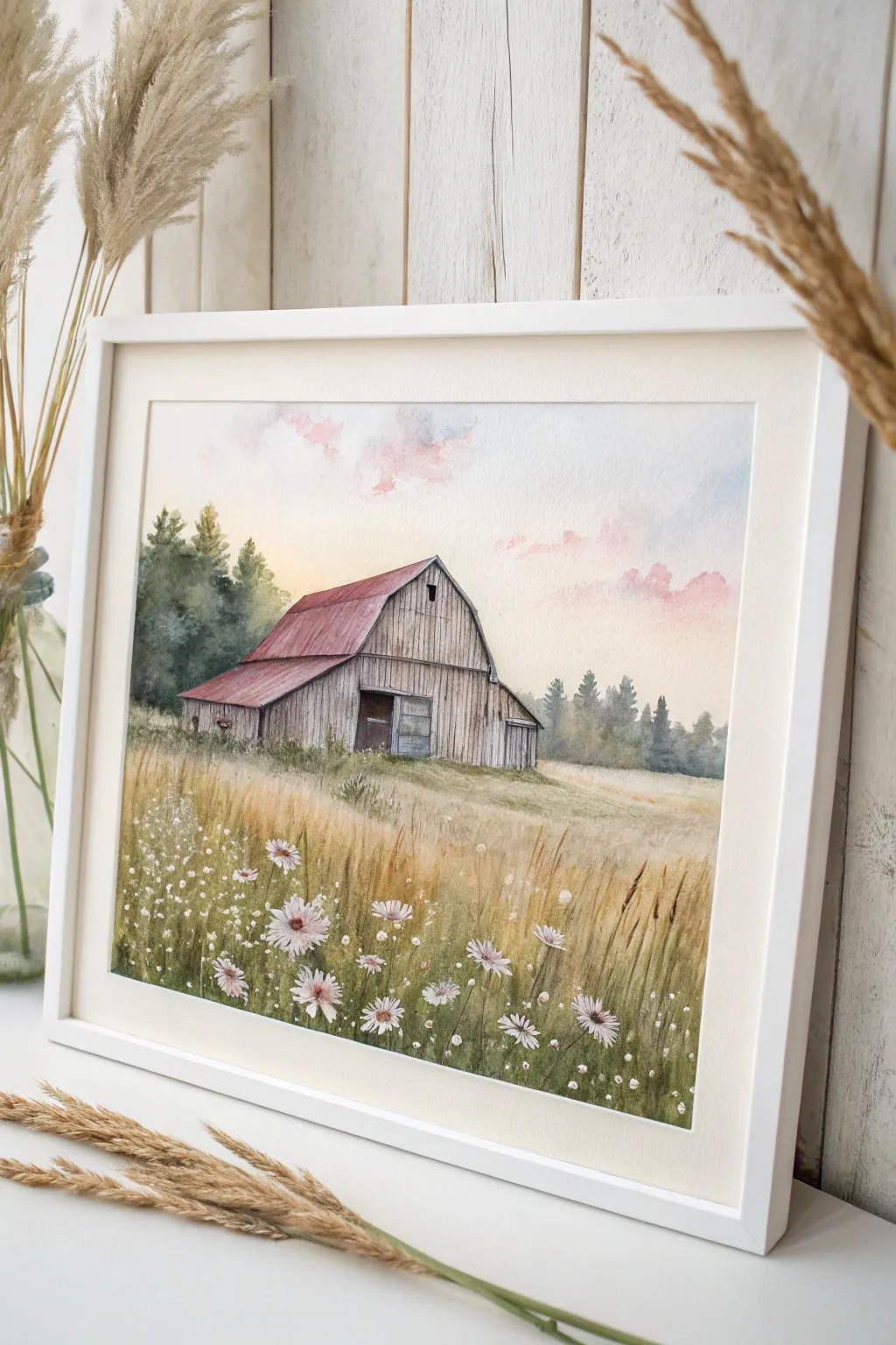 Embrace countryside charm with this cozy farmhouse watercolor masterpiece.