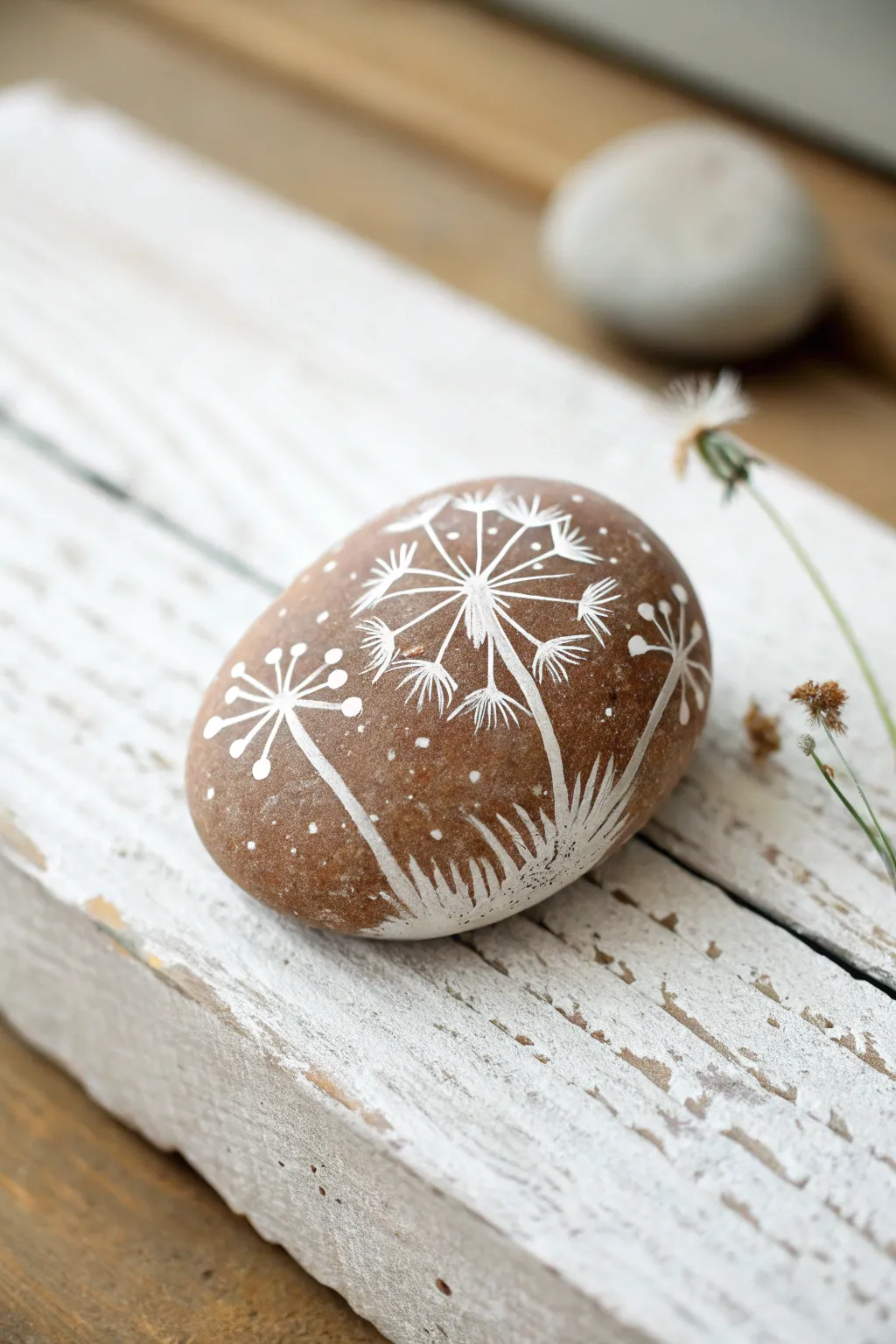 Add a touch of whimsy to your garden with a beautifully crafted dandelion painted rock.
