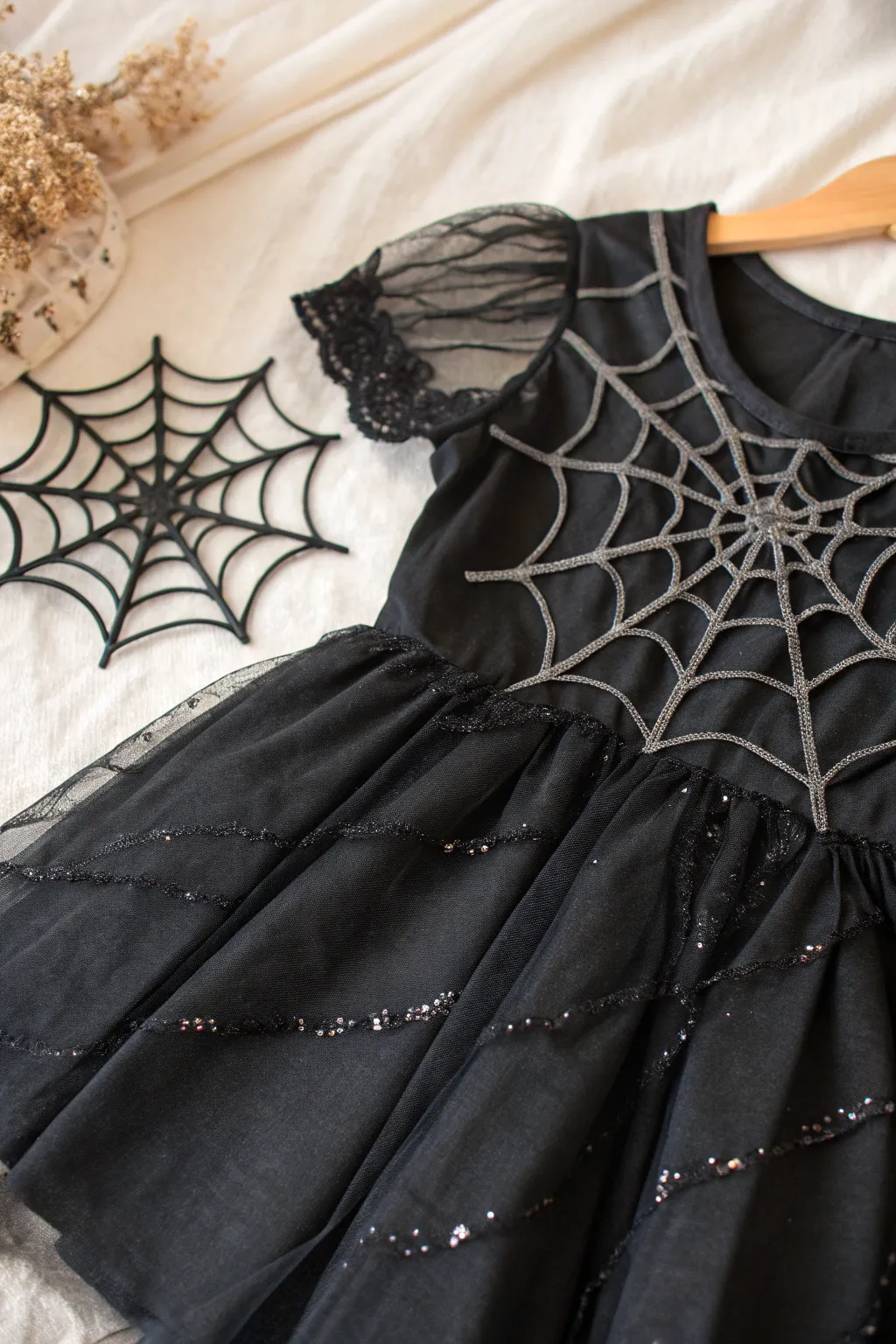 Evoke enchantment with exquisite spider web details that weave magic into your dark fairy costume.