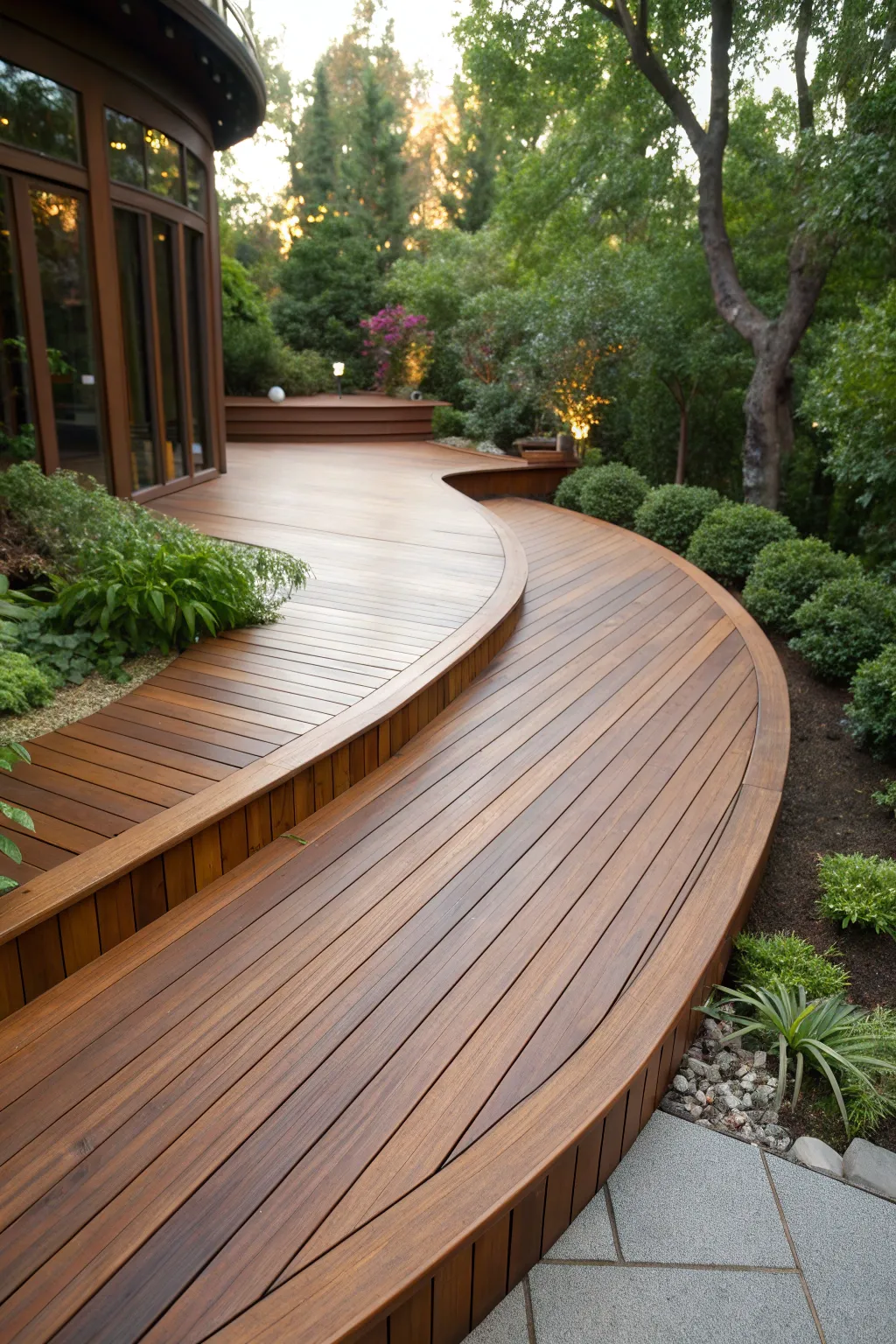 Transform your outdoor space with the elegance of curved decking designs.