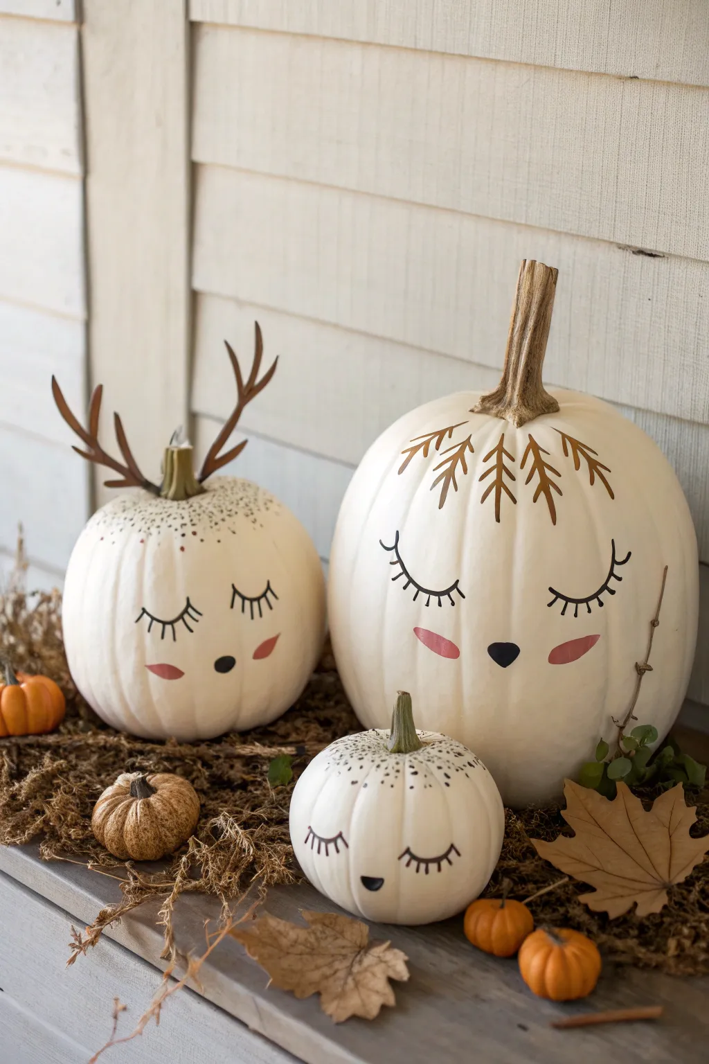 Bring the warmth of a deer family into your home with these charming painted pumpkins!