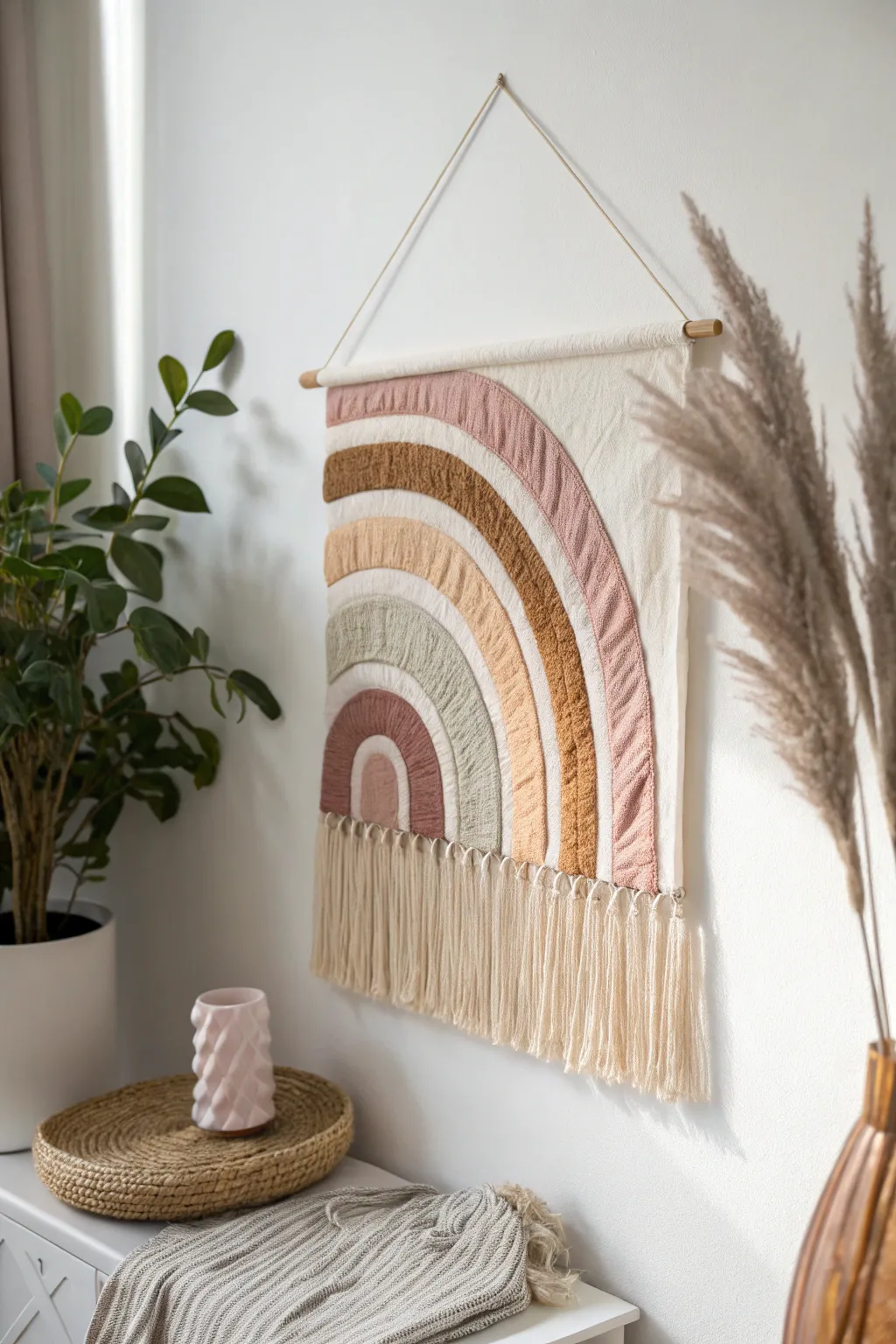 Elevate your space with the warmth of fabric-infused abstract wall art.