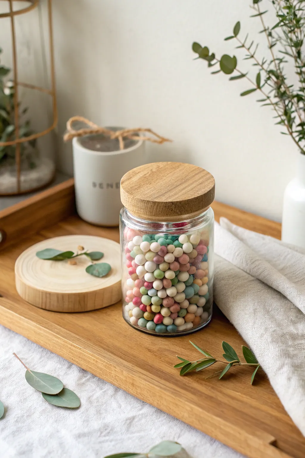 Elevate your studio with charming upcycled glass jars—where simplicity meets creativity.