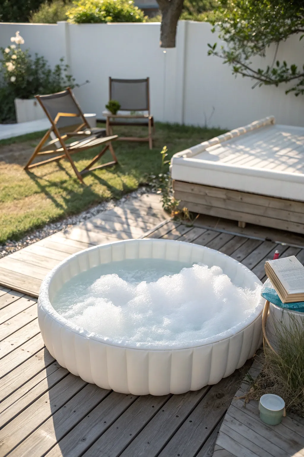 Turn your backyard into a sensory paradise with a bubble foam pool—pure joy in minimalist style.