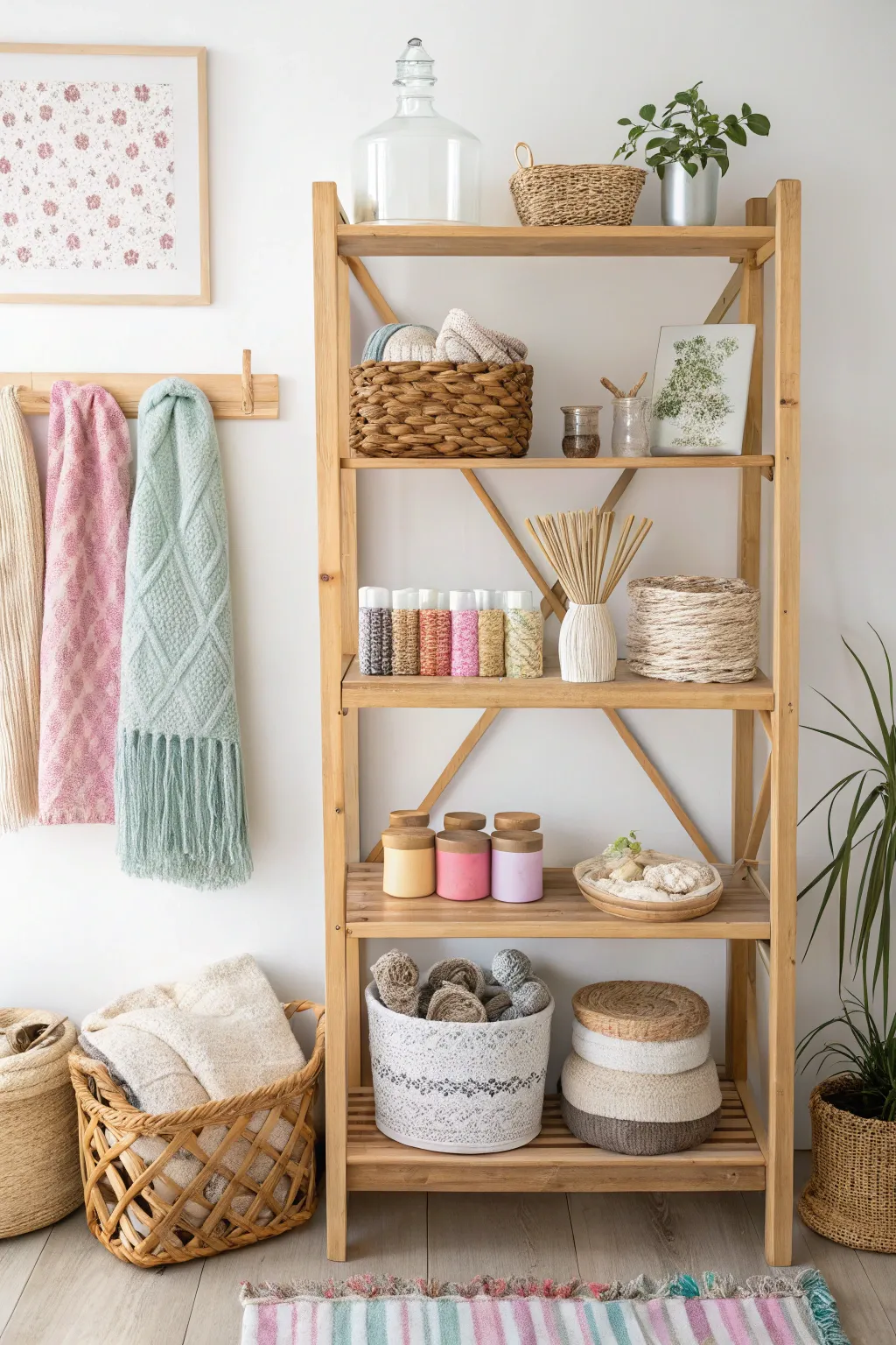 Elevate your crafting space with a chic Scandinavian-inspired baker's rack—where simplicity meets creativity.