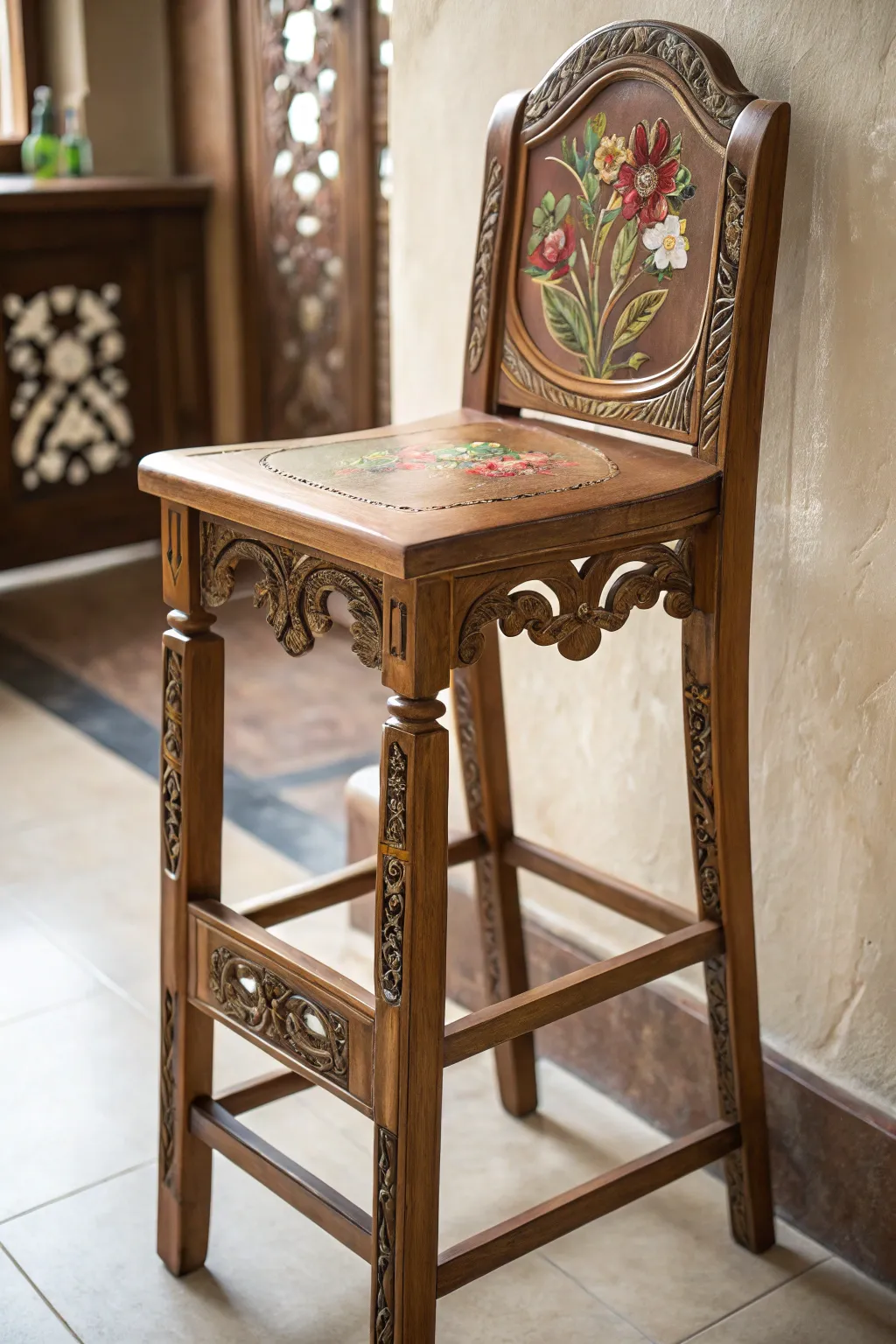 Elevate your space with craftsmanship: A barstool that's truly a work of art.