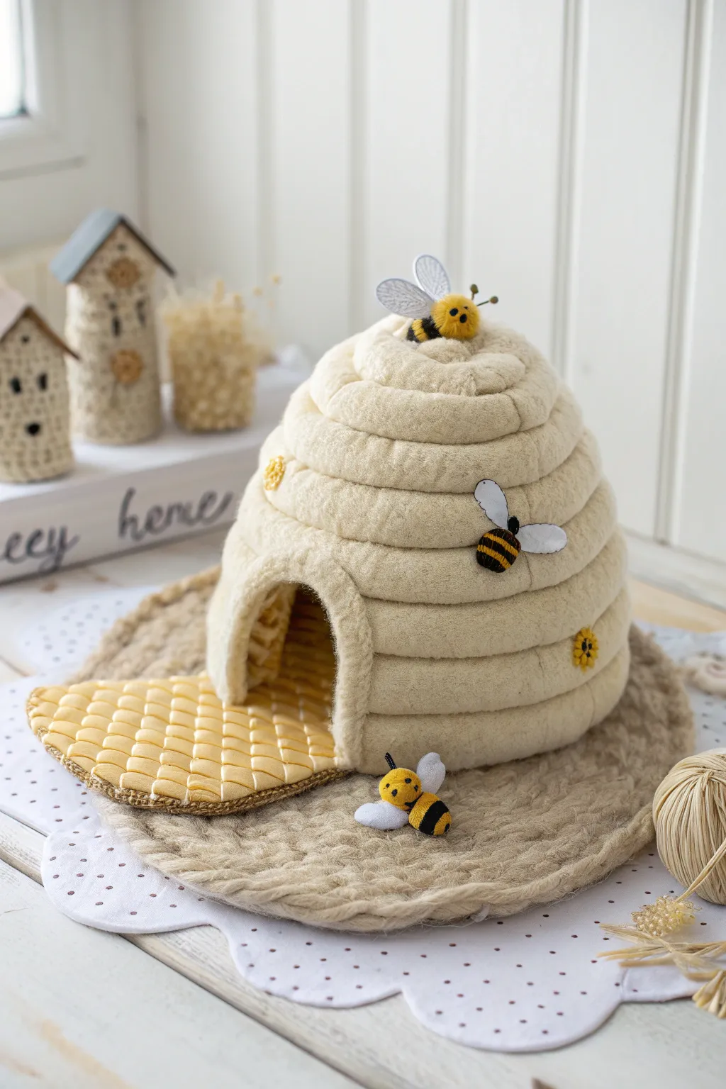 Crafted with love: A soft, playful beehive for the little ones' imaginations.