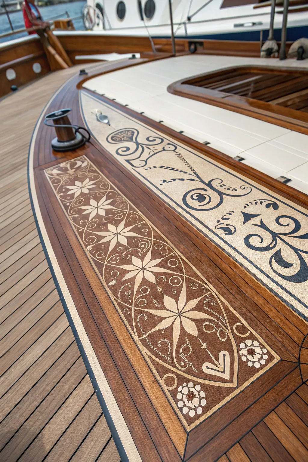 Elevate your boat's charm with exquisite stenciled flooring patterns that showcase your craftsmanship.