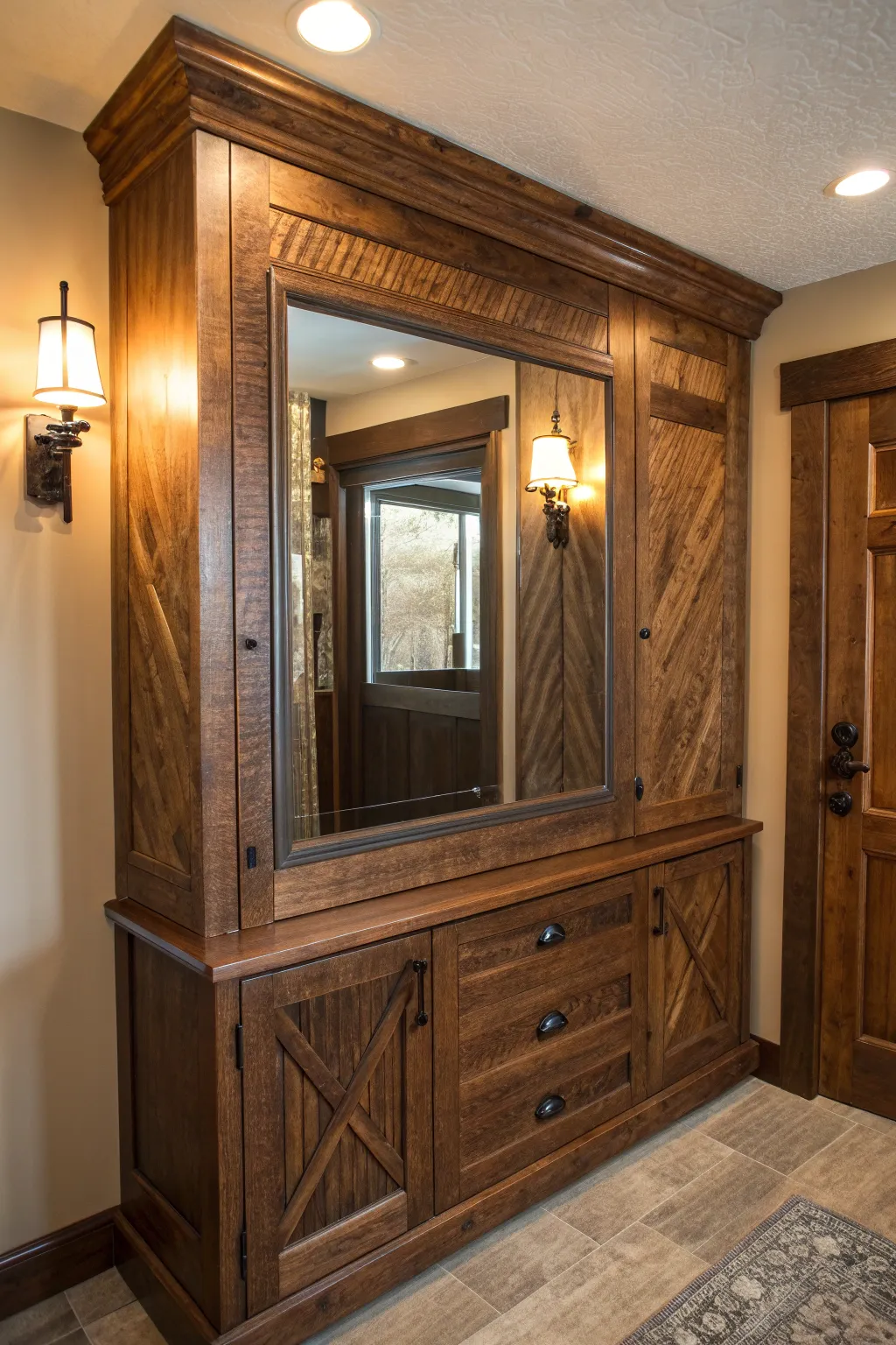 Transform your space with a touch of elegance: Reflect light and style with mirrored cabinet doors.